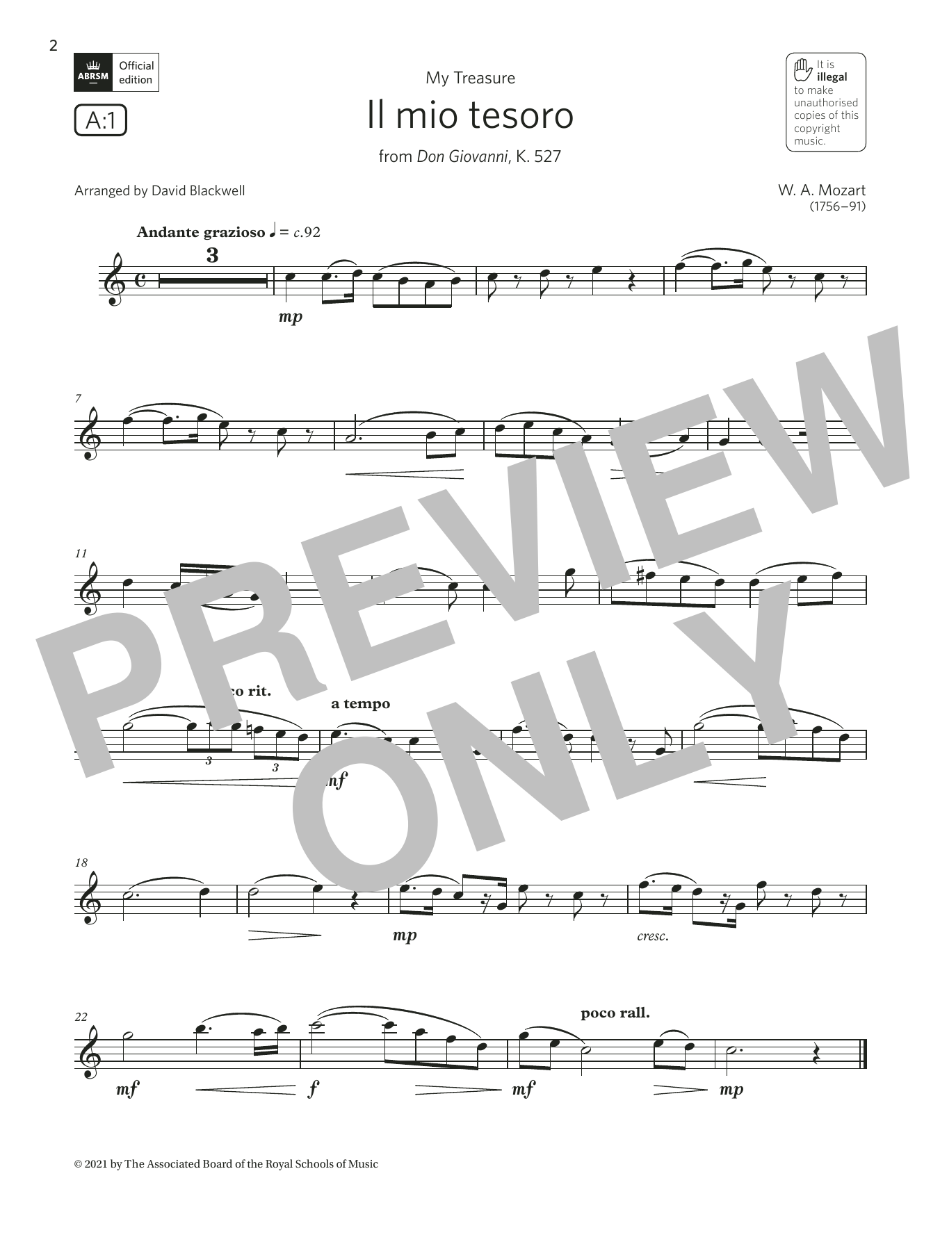 Download Wolfgang Amadeus Mozart Il mio tesoro (from Don Giovanni) (Grade 3 List A1 from the ABRSM Clarinet syll Sheet Music and learn how to play Clarinet Solo PDF digital score in minutes