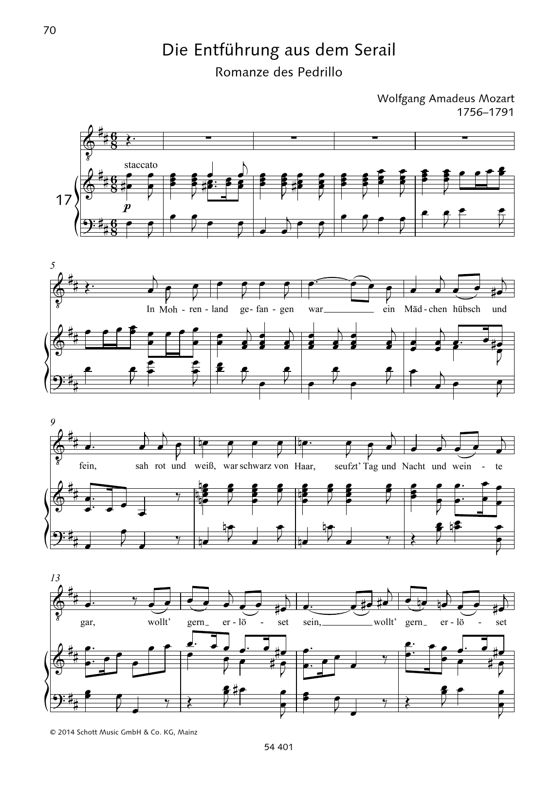 Download Wolfgang Amadeus Mozart In Mohrenland gefangen Sheet Music and learn how to play Piano & Vocal PDF digital score in minutes