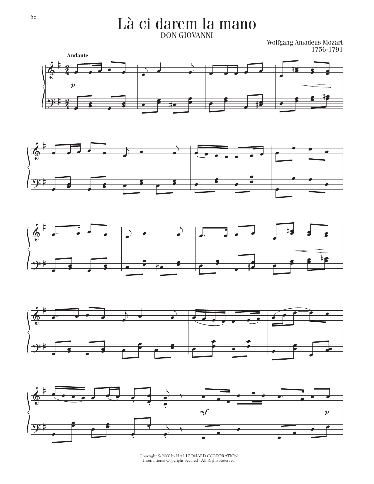 Download Wolfgang Amadeus Mozart La Ci Darem La Mano Sheet Music and learn how to play Piano Solo PDF digital score in minutes