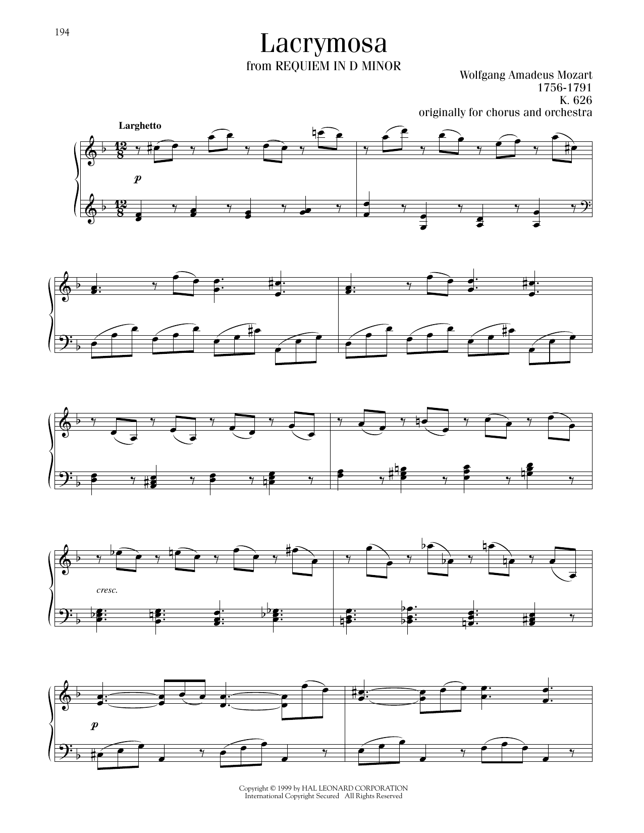 Download Wolfgang Amadeus Mozart Lacrymosa Sheet Music and learn how to play Piano Solo PDF digital score in minutes