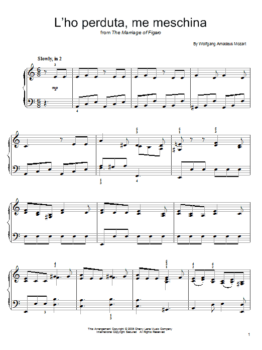 Download Wolfgang Amadeus Mozart L'Ho Perduta, Me Meschina Sheet Music and learn how to play Easy Piano PDF digital score in minutes
