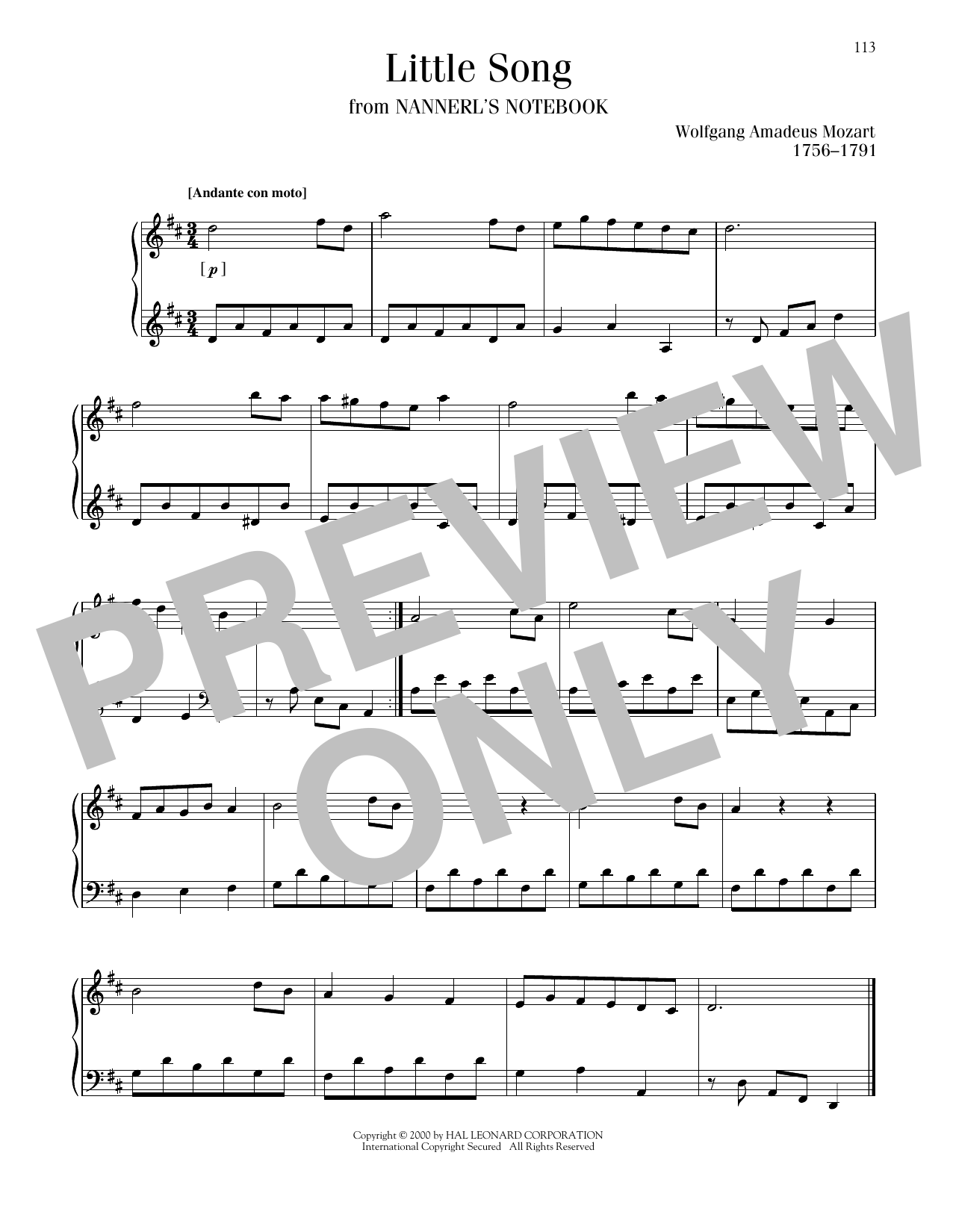 Download Wolfgang Amadeus Mozart Little Song Sheet Music and learn how to play Piano Solo PDF digital score in minutes