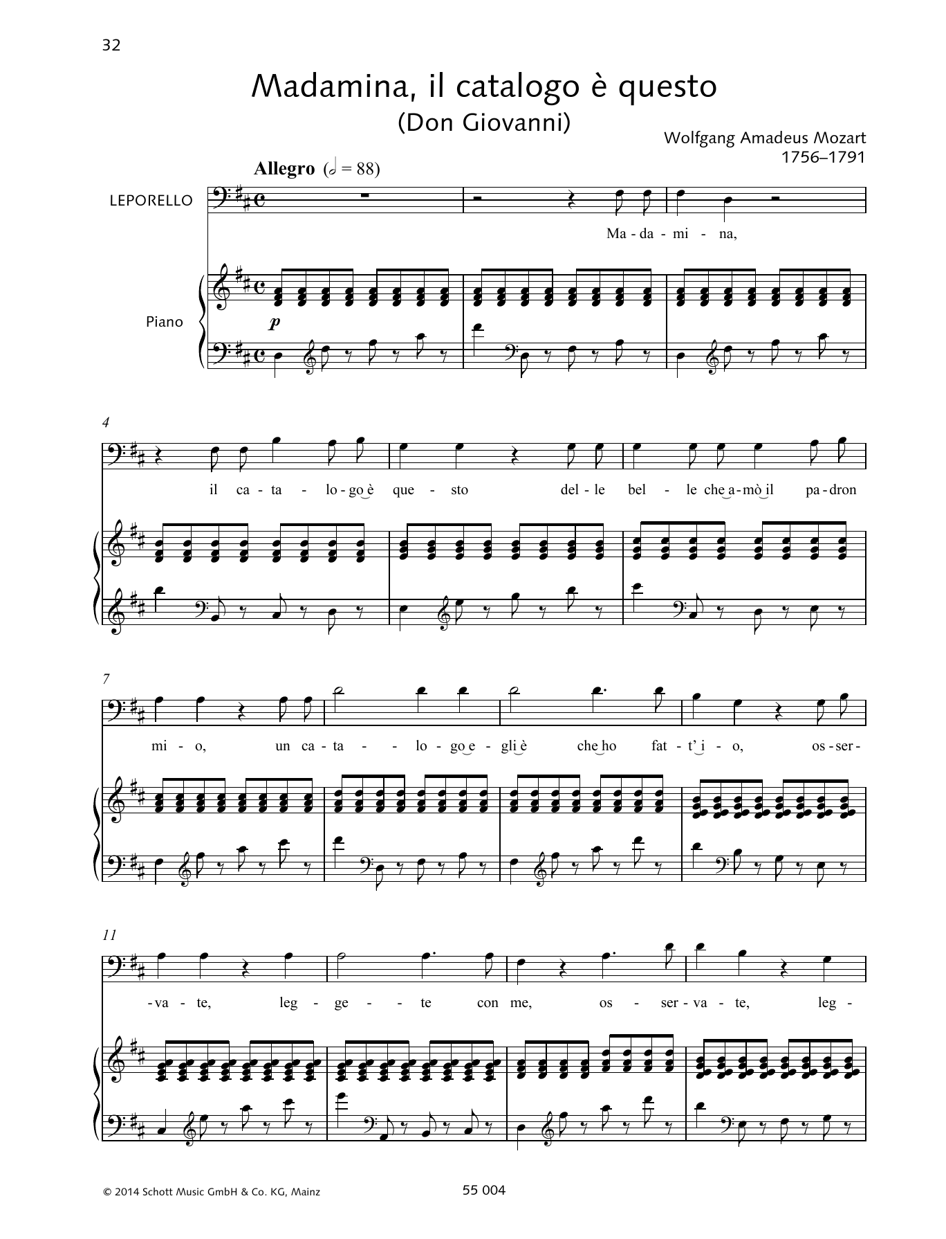Download Wolfgang Amadeus Mozart Madamina, il catalogo è questo Sheet Music and learn how to play Piano & Vocal PDF digital score in minutes