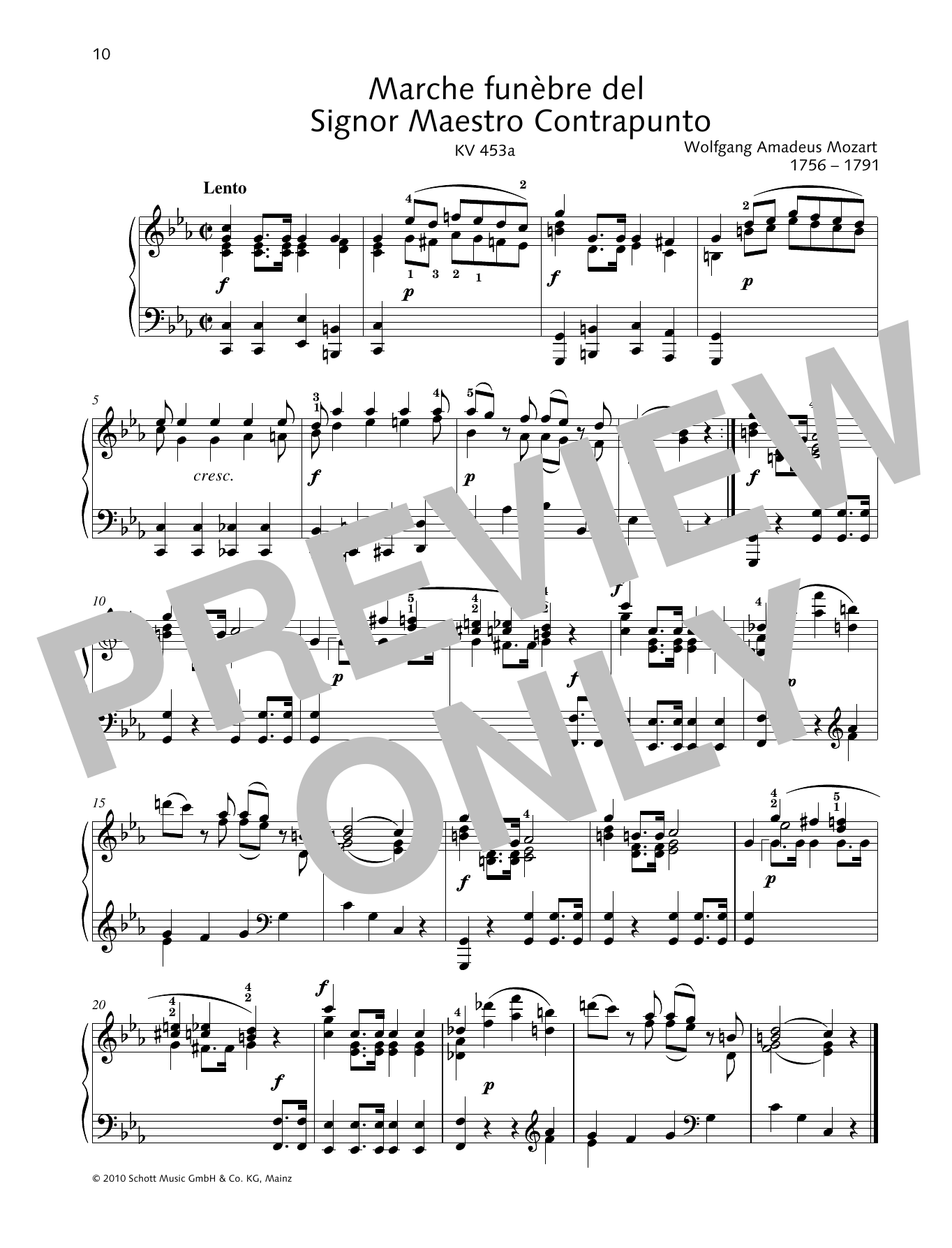 Download Wolfgang Amadeus Mozart March funèbre del Signor Maestro Contrapunto Sheet Music and learn how to play Piano Solo PDF digital score in minutes