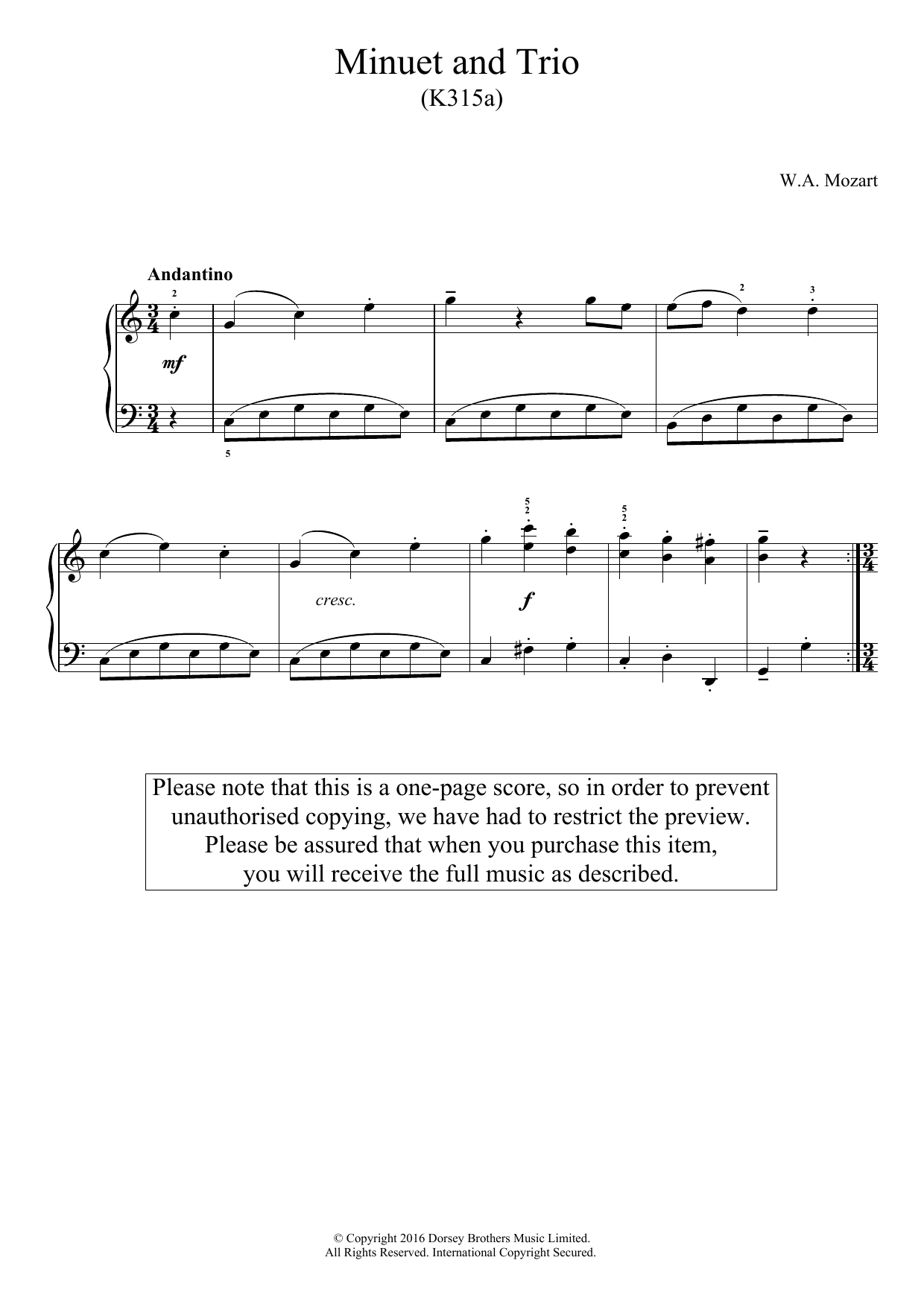 Download Mozart, Wolfgang Amadeus Minuet And Trio K.315a Sheet Music and learn how to play Easy Piano PDF digital score in minutes