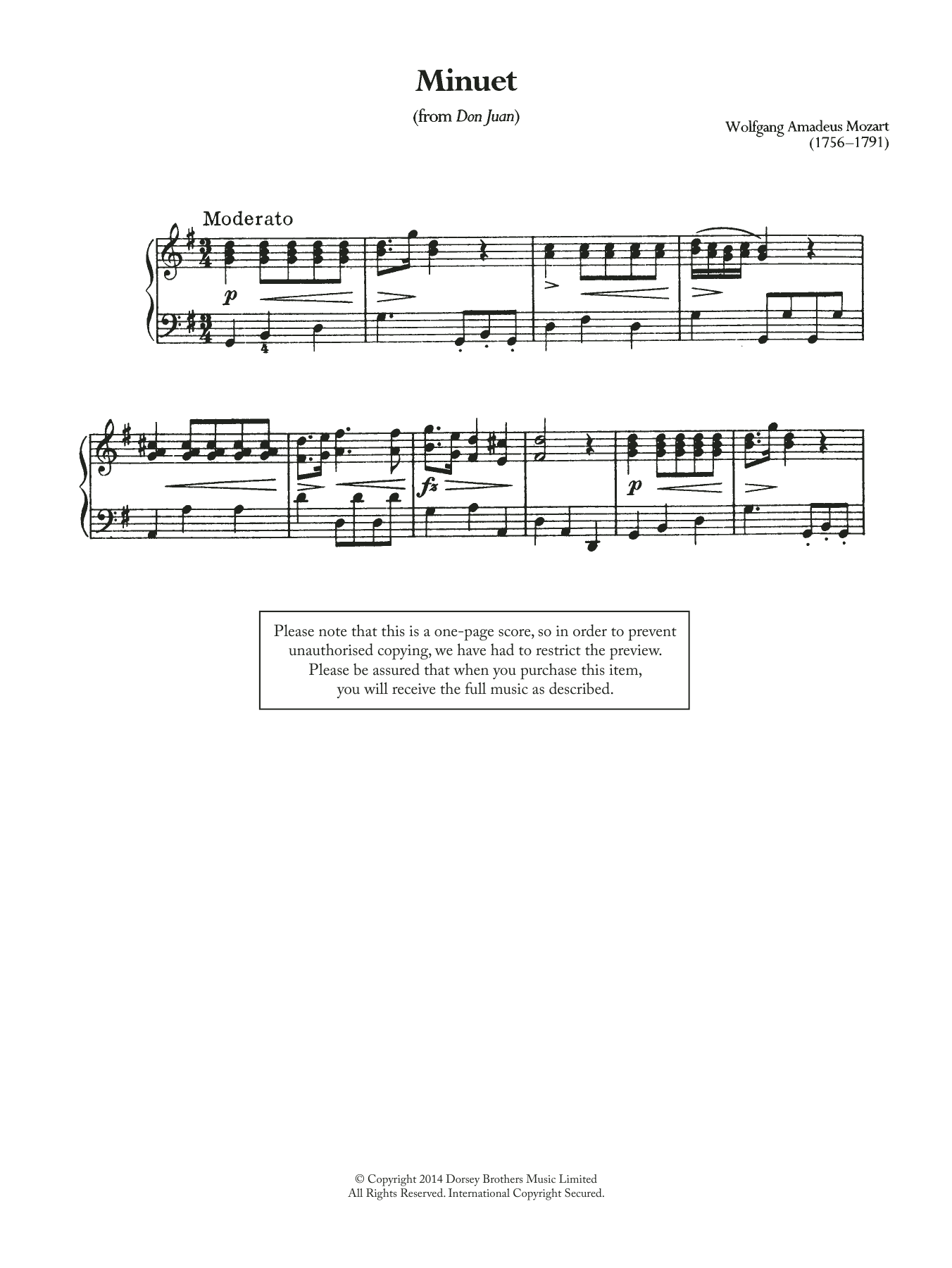 Download Wolfgang Amadeus Mozart Minuet (From 'Don Juan') Sheet Music and learn how to play Piano PDF digital score in minutes