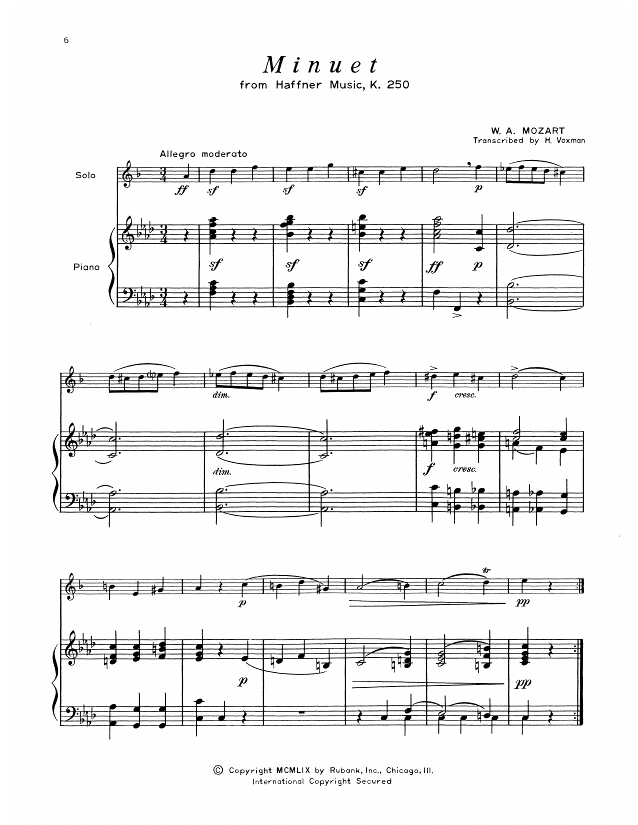 Download Wolfgang Amadeus Mozart Minuet (from Haffner Music) Sheet Music and learn how to play Alto Sax and Piano PDF digital score in minutes