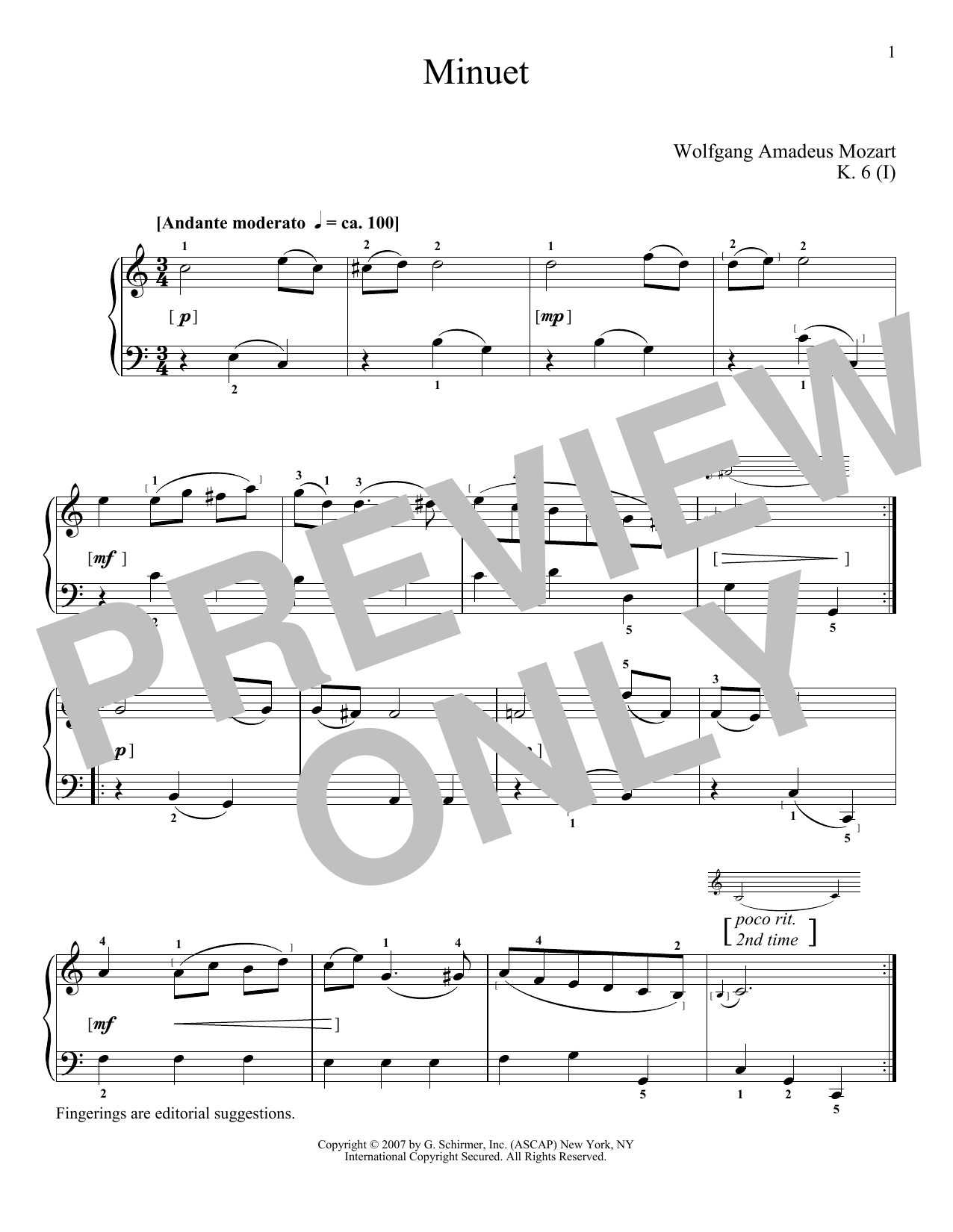Download Wolfgang Amadeus Mozart Minuet In C Major, K. 6 Sheet Music and learn how to play Piano PDF digital score in minutes