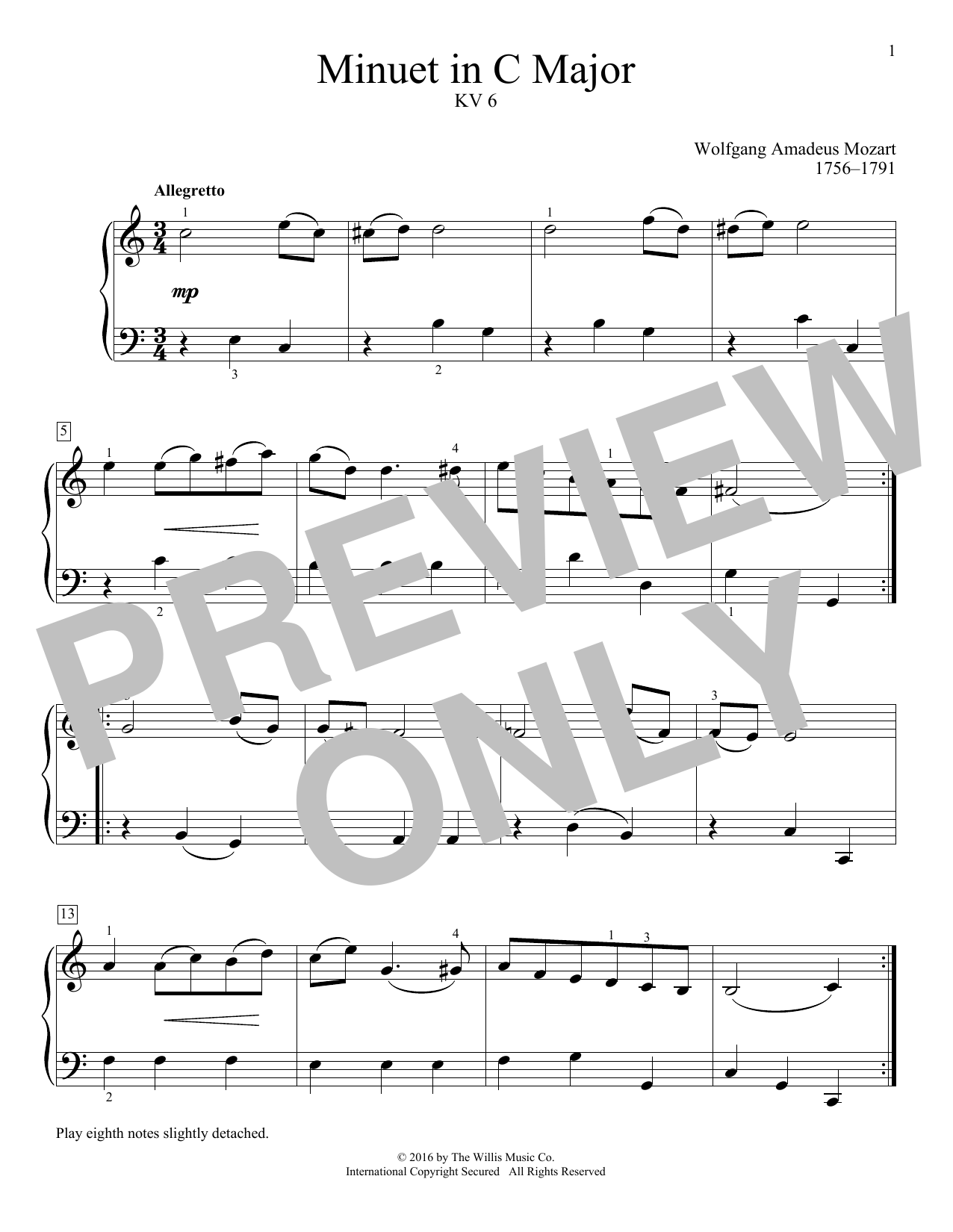 Download Wolfgang Amadeus Mozart Minuet In C Major, KV 6 Sheet Music and learn how to play Educational Piano PDF digital score in minutes