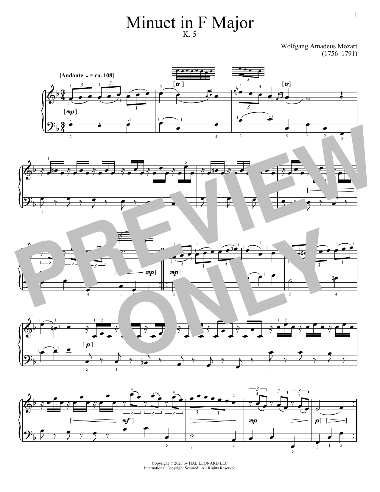 Download Wolfgang Amadeus Mozart Minuet In F Major Sheet Music and learn how to play Piano Solo PDF digital score in minutes