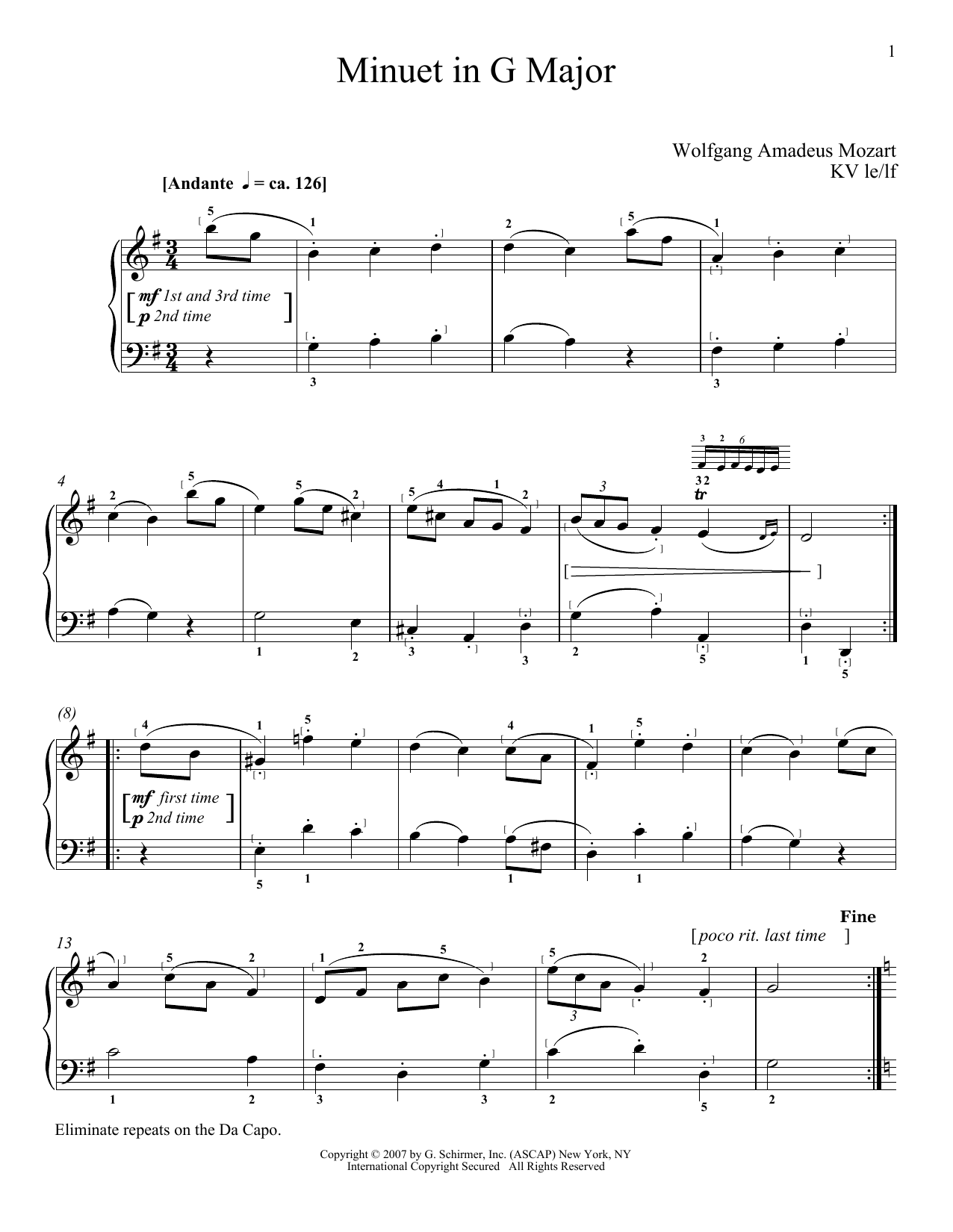 Download Wolfgang Amadeus Mozart Minuet In G Major, K. 1 Sheet Music and learn how to play Piano PDF digital score in minutes