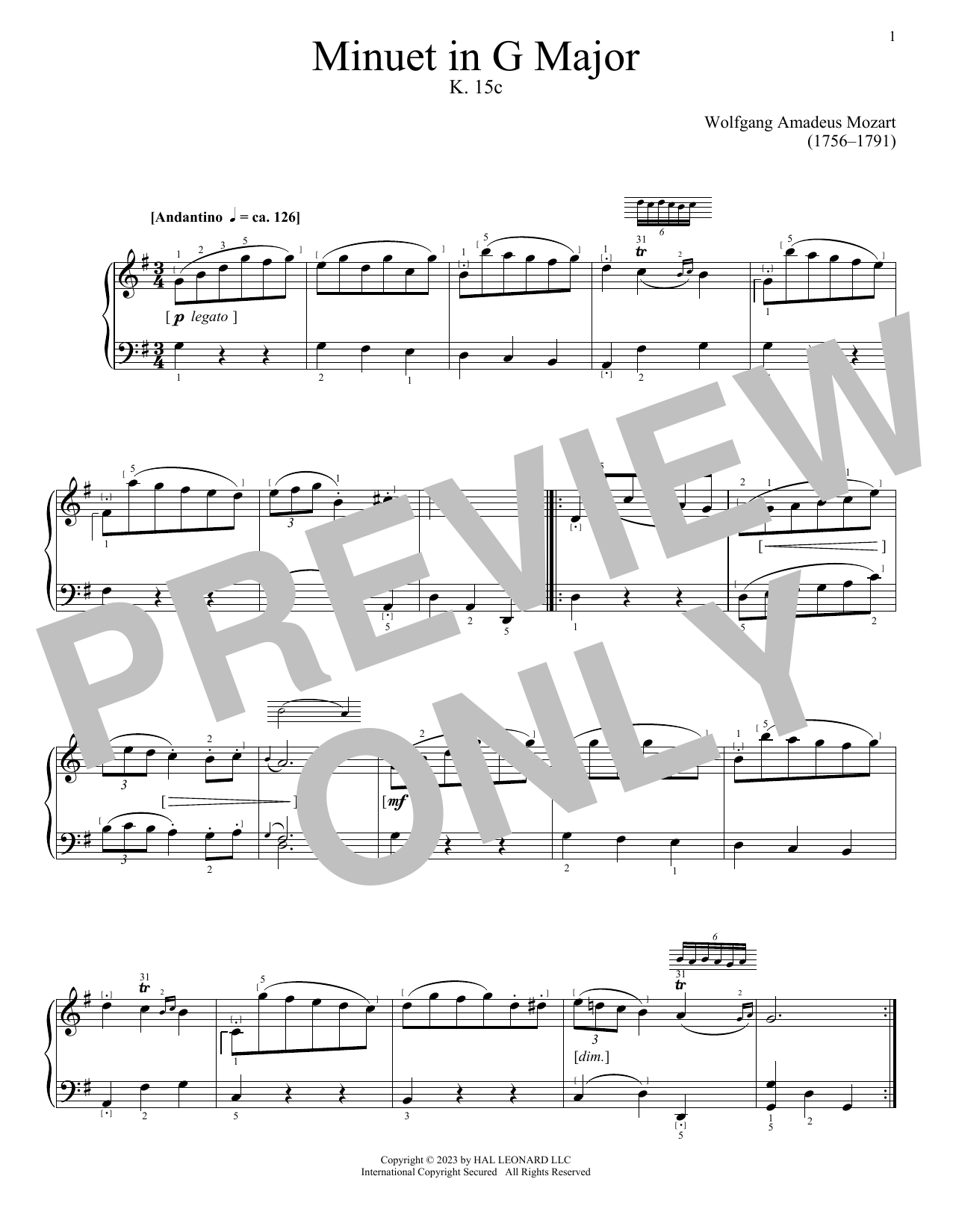 Download Wolfgang Amadeus Mozart Minuet in G Major, K. 15c Sheet Music and learn how to play Piano Solo PDF digital score in minutes
