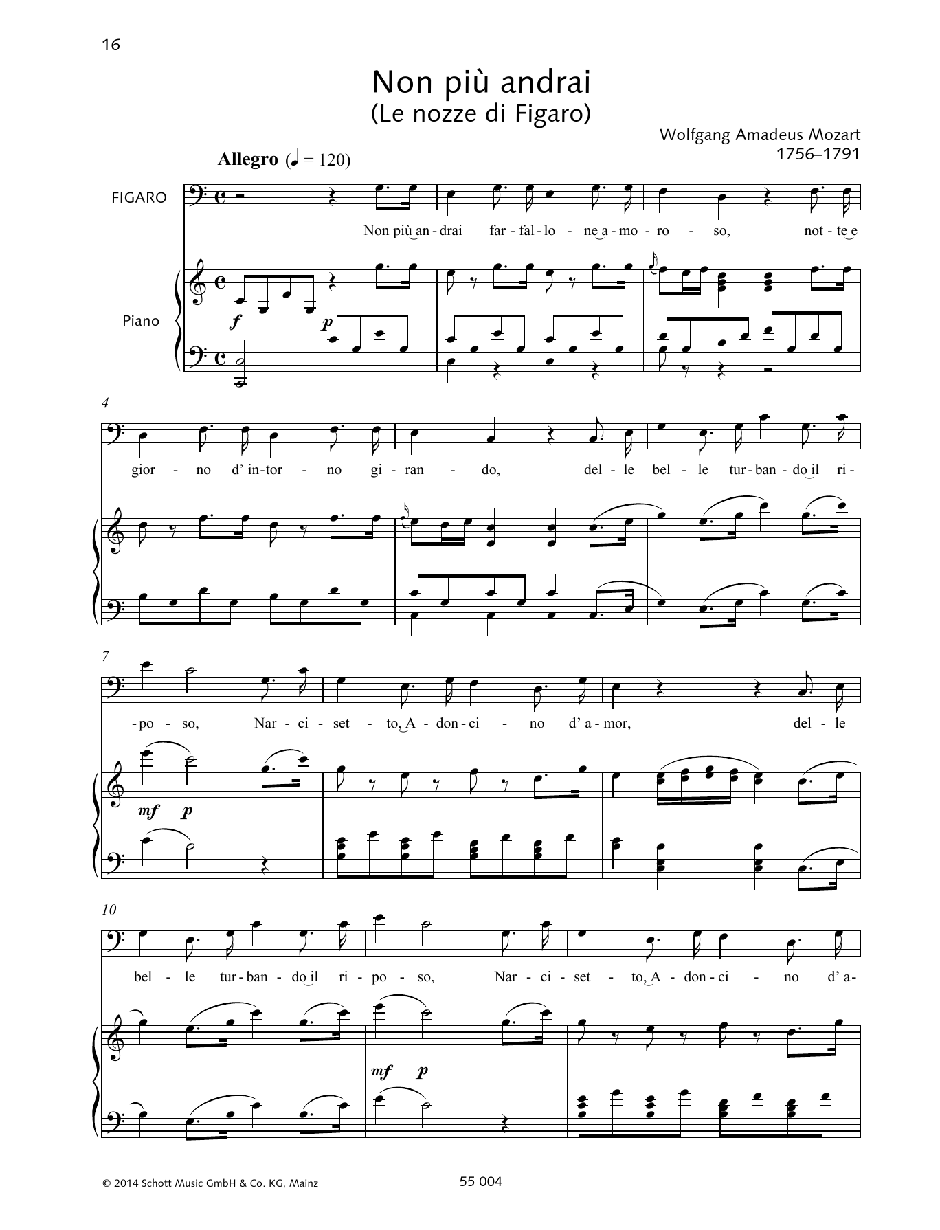Download Wolfgang Amadeus Mozart Non Piu Andrai Sheet Music and learn how to play Piano & Vocal PDF digital score in minutes