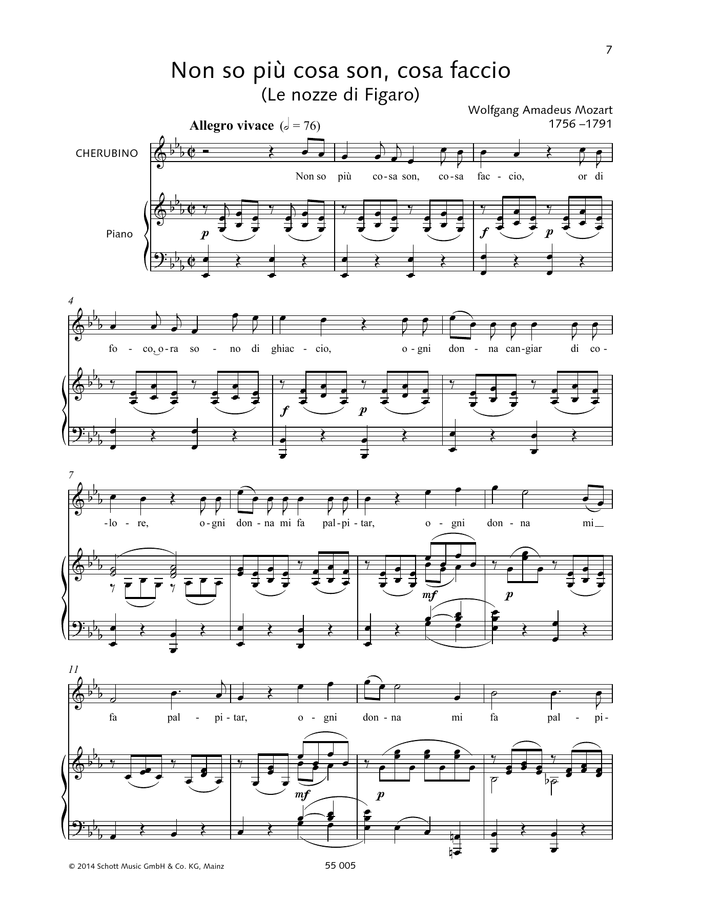 Download Wolfgang Amadeus Mozart Non so più cosa son, cosa faccio Sheet Music and learn how to play Piano & Vocal PDF digital score in minutes