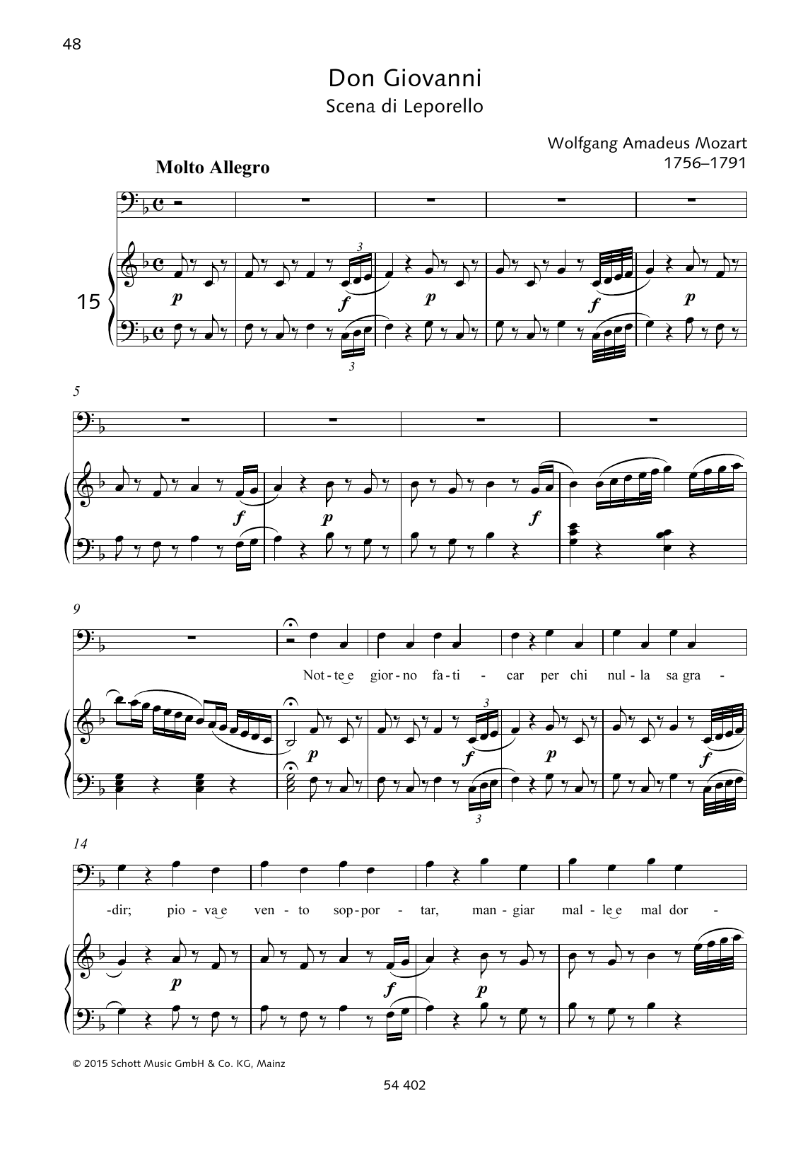 Download Wolfgang Amadeus Mozart Notte e giorno faticar Sheet Music and learn how to play Piano & Vocal PDF digital score in minutes