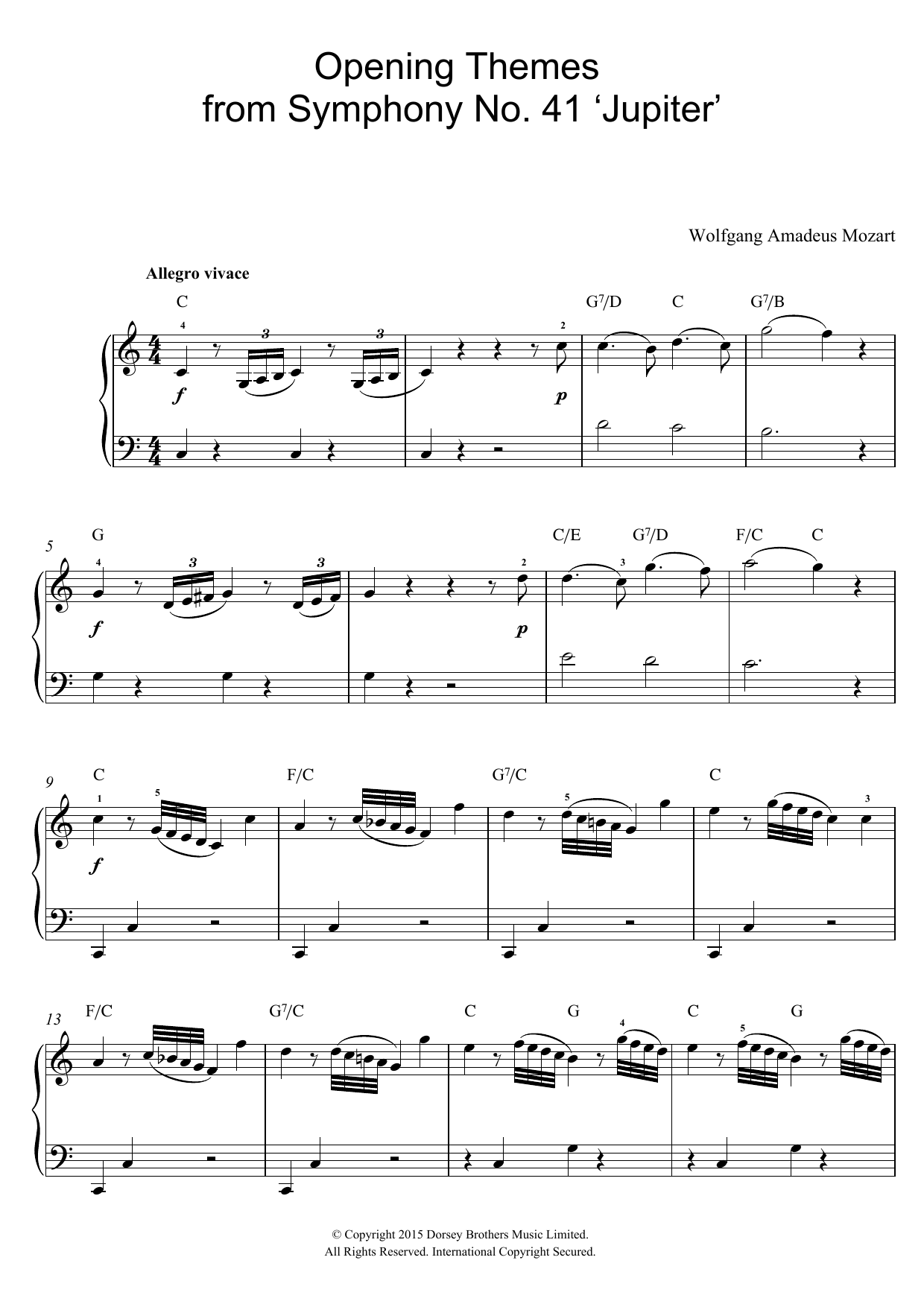 Download Wolfgang Amadeus Mozart Opening Themes from Symphony No. 41 'Jupiter' Sheet Music and learn how to play Beginner Piano PDF digital score in minutes