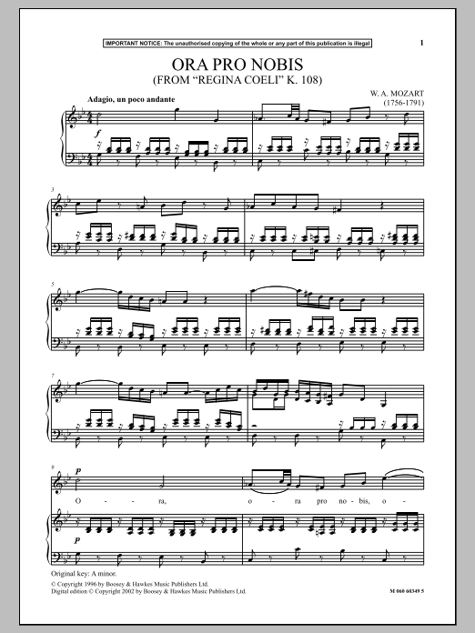 Download Wolfgang Amadeus Mozart Ora Pro Nobis (from Regina Coeli K. 108) Sheet Music and learn how to play Piano & Vocal PDF digital score in minutes