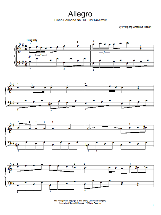 Download Wolfgang Amadeus Mozart Piano Concerto No.13 (1st Movement) Sheet Music and learn how to play Easy Piano PDF digital score in minutes