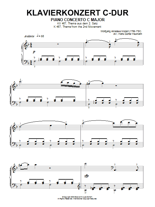 Download Wolfgang Amadeus Mozart Piano Concerto No.21 in C Major (Elvira Madigan), 2nd Movement Excerpt Sheet Music and learn how to play Piano PDF digital score in minutes