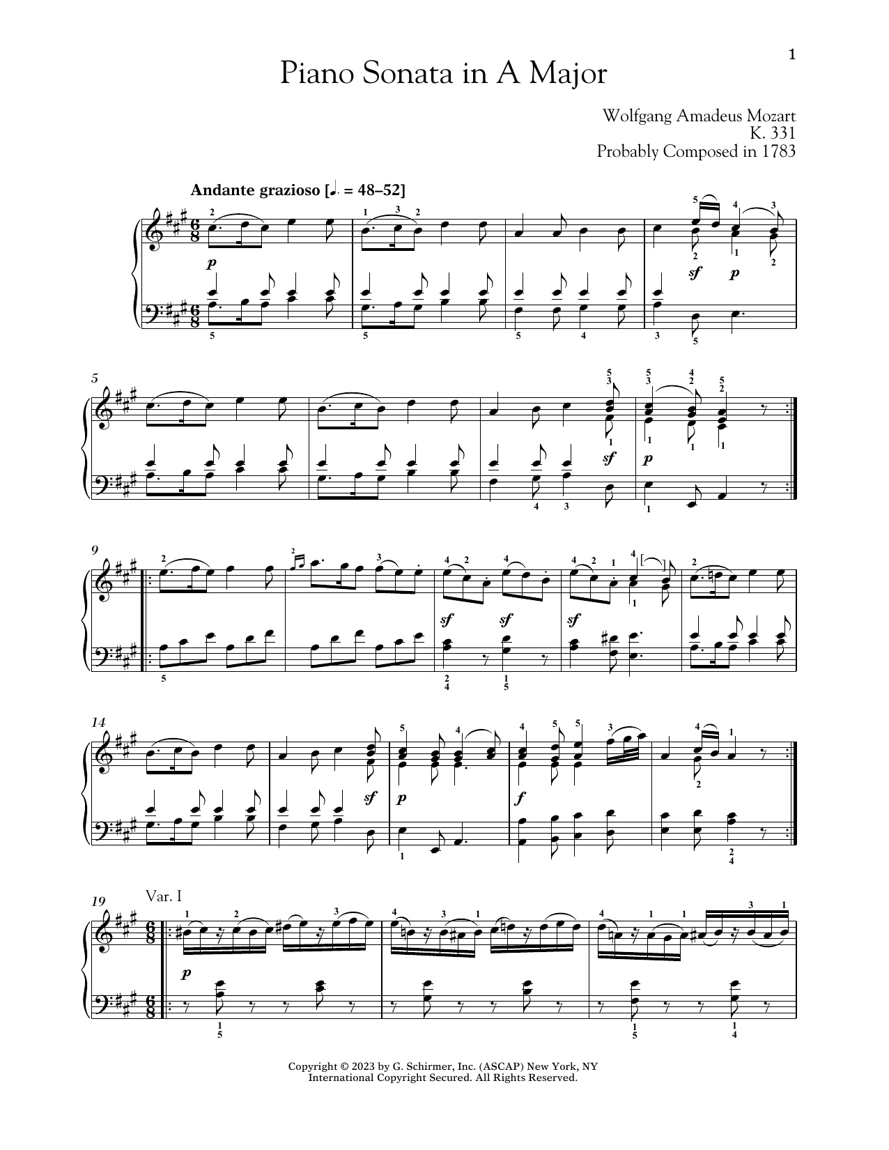 Download Wolfgang Amadeus Mozart Piano Sonata In A Major, K. 331 Sheet Music and learn how to play Piano Solo PDF digital score in minutes