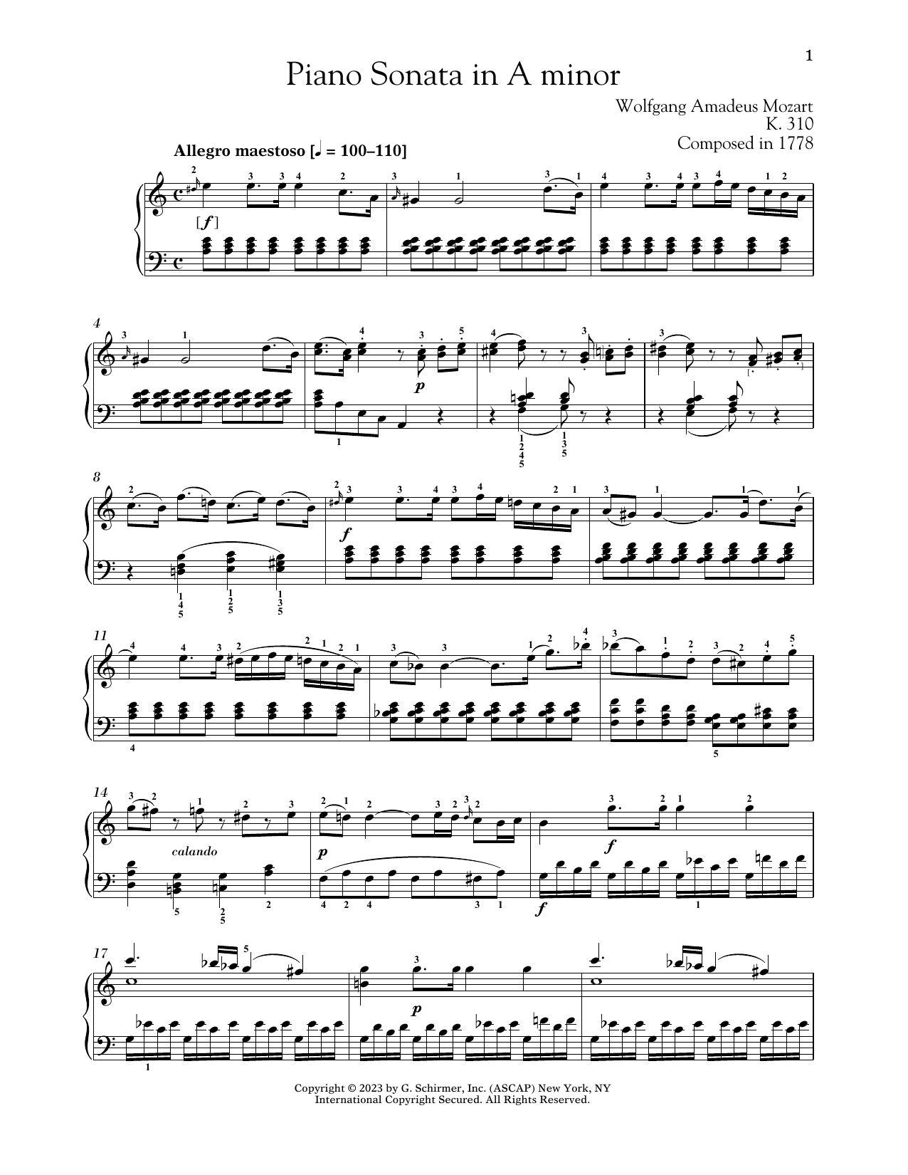 Download Wolfgang Amadeus Mozart Piano Sonata In A Minor, K. 310 Sheet Music and learn how to play Piano Solo PDF digital score in minutes