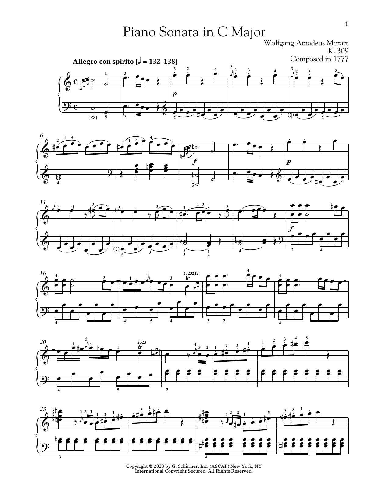 Download Wolfgang Amadeus Mozart Piano Sonata In C Major, K. 309 Sheet Music and learn how to play Piano Solo PDF digital score in minutes