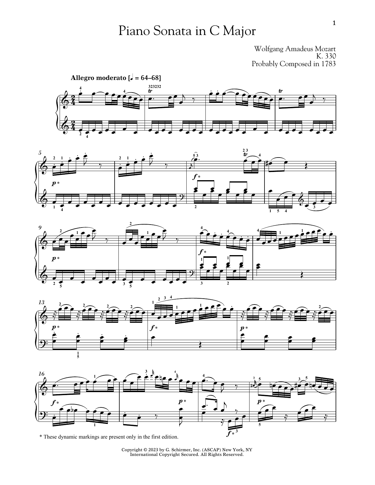 Download Wolfgang Amadeus Mozart Piano Sonata In C Major, K. 330 Sheet Music and learn how to play Piano Solo PDF digital score in minutes