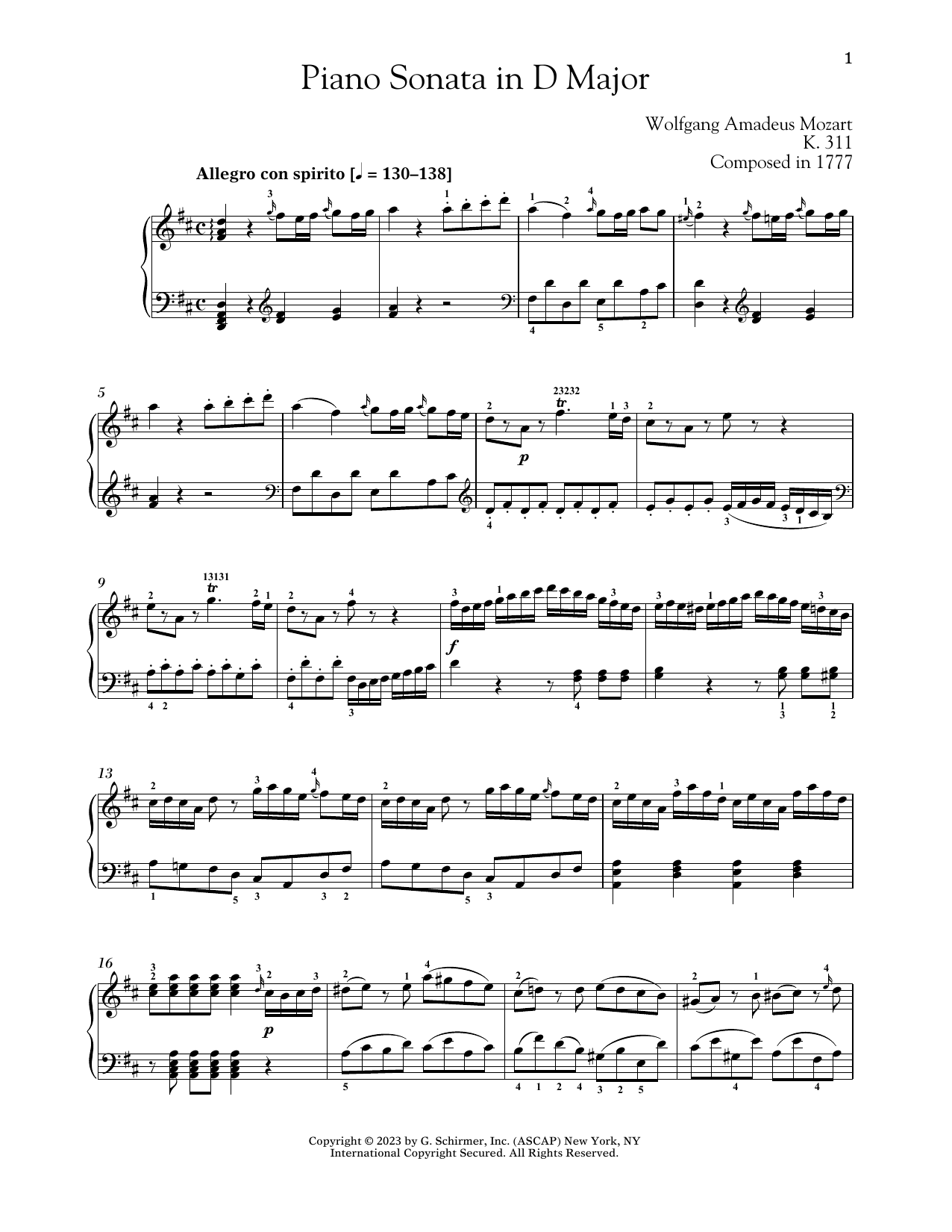 Download Wolfgang Amadeus Mozart Piano Sonata In D Major, K. 311 Sheet Music and learn how to play Piano Solo PDF digital score in minutes