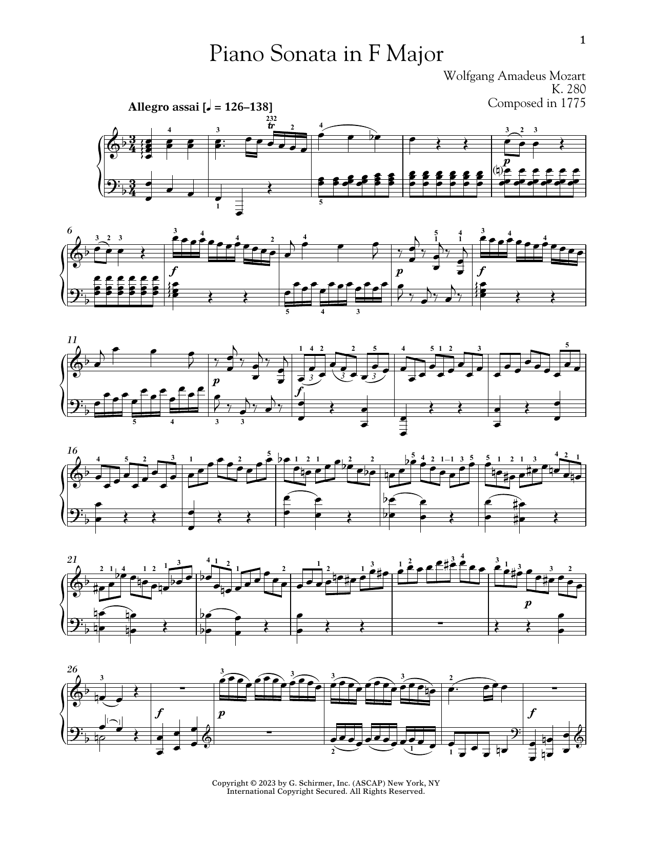 Download Wolfgang Amadeus Mozart Piano Sonata In F Major, K. 280 Sheet Music and learn how to play Piano Solo PDF digital score in minutes