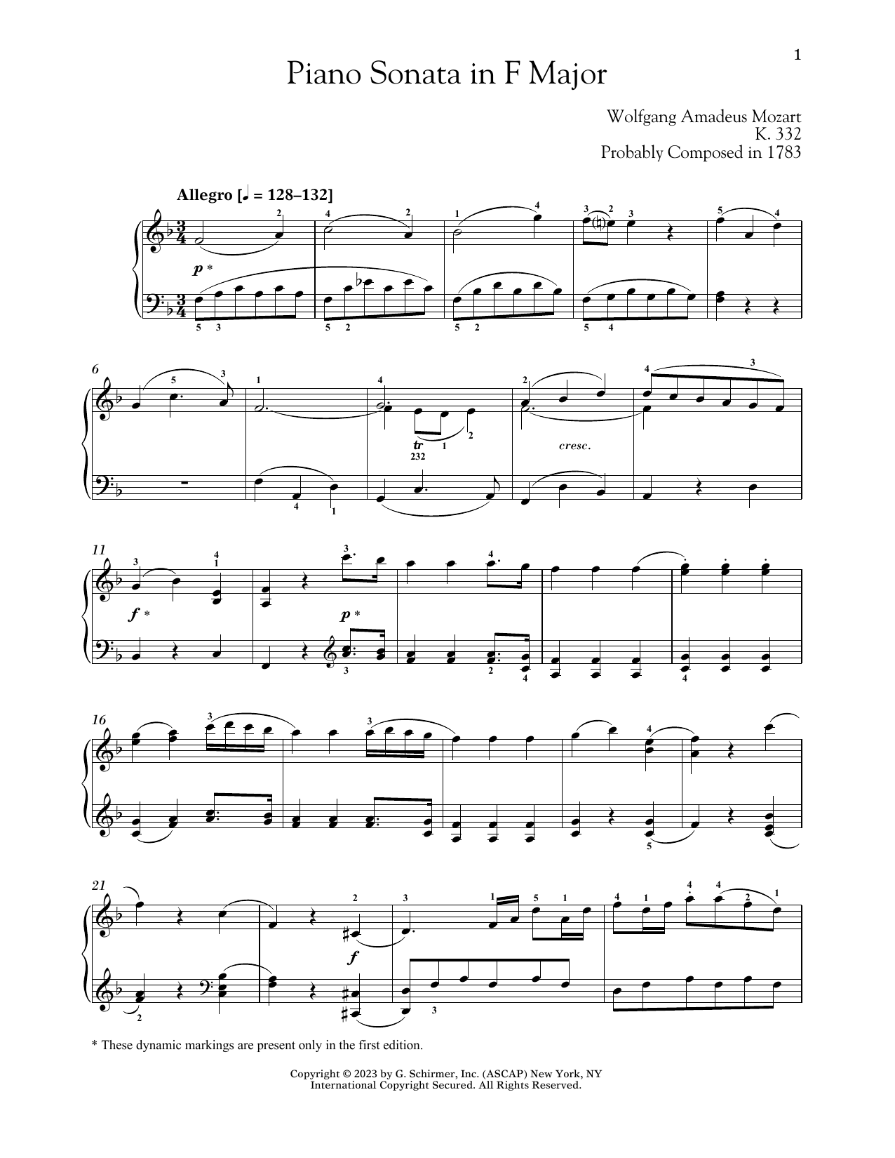 Download Wolfgang Amadeus Mozart Piano Sonata In F Major, K. 332 Sheet Music and learn how to play Piano Solo PDF digital score in minutes