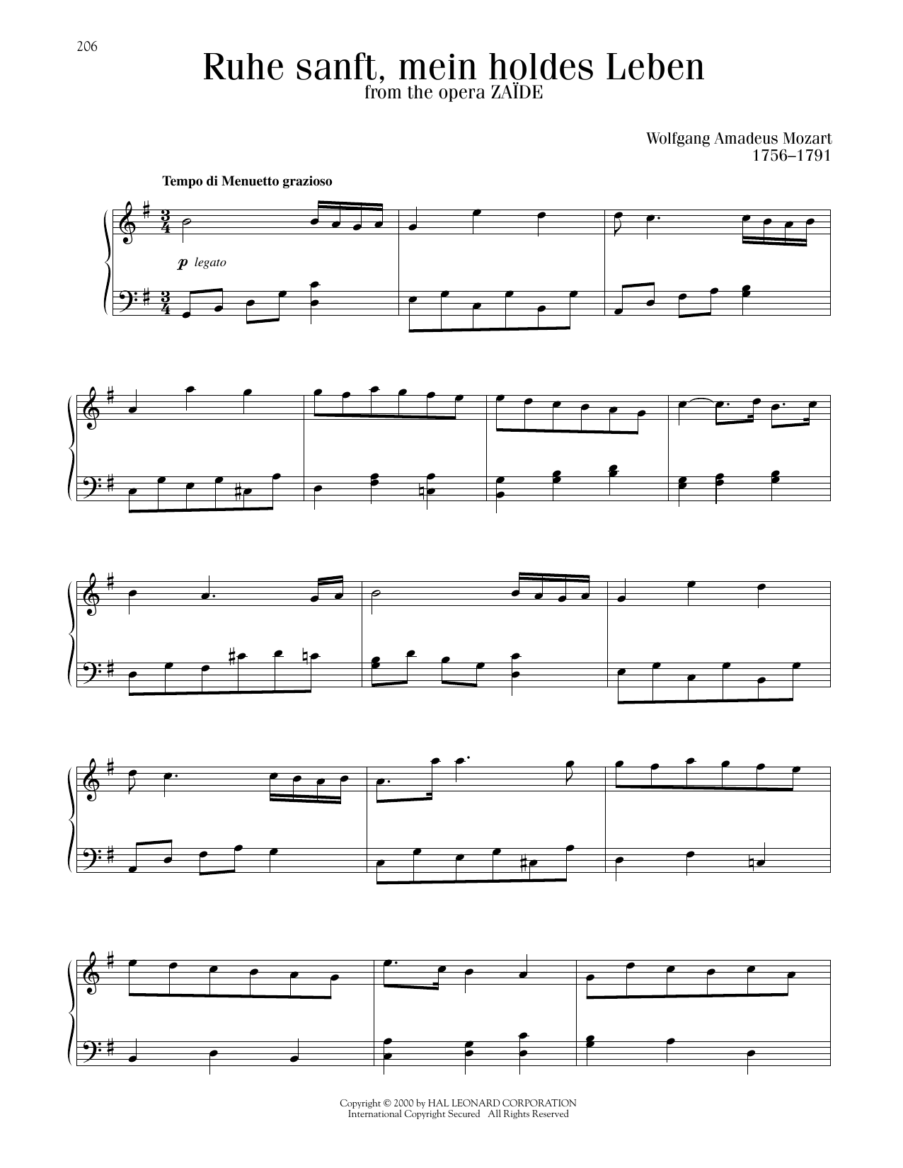 Download Wolfgang Amadeus Mozart Ruhe Sanft, Mein Holdes Leben Sheet Music and learn how to play Piano Solo PDF digital score in minutes