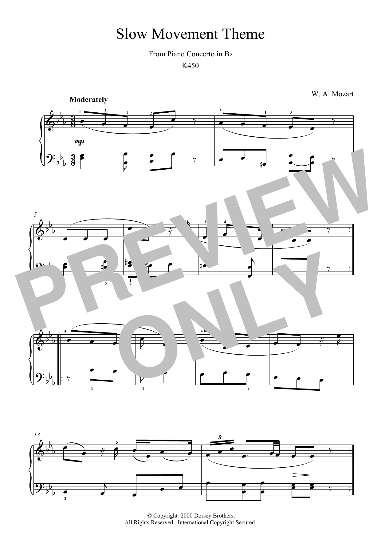 Download Wolfgang Amadeus Mozart Slow Movement Theme from Piano Concerto in B Flat K450 Sheet Music and learn how to play Piano Solo PDF digital score in minutes