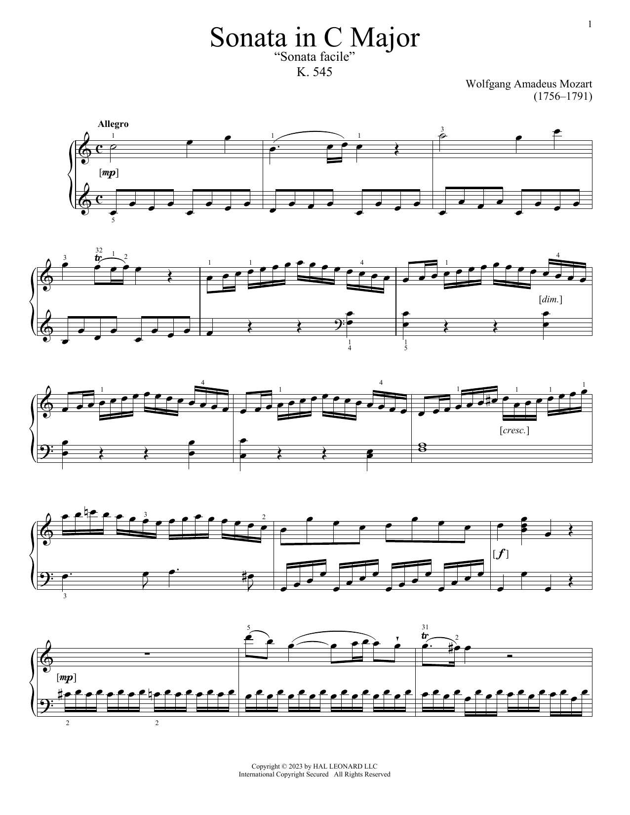 Download Wolfgang Amadeus Mozart Sonata In C Major, K. 545 Sheet Music and learn how to play Piano Solo PDF digital score in minutes