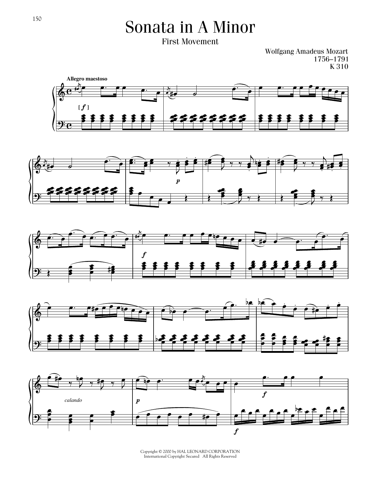 Download Wolfgang Amadeus Mozart Sonata No. 8 In A Minor, K. 310 Sheet Music and learn how to play Piano Solo PDF digital score in minutes