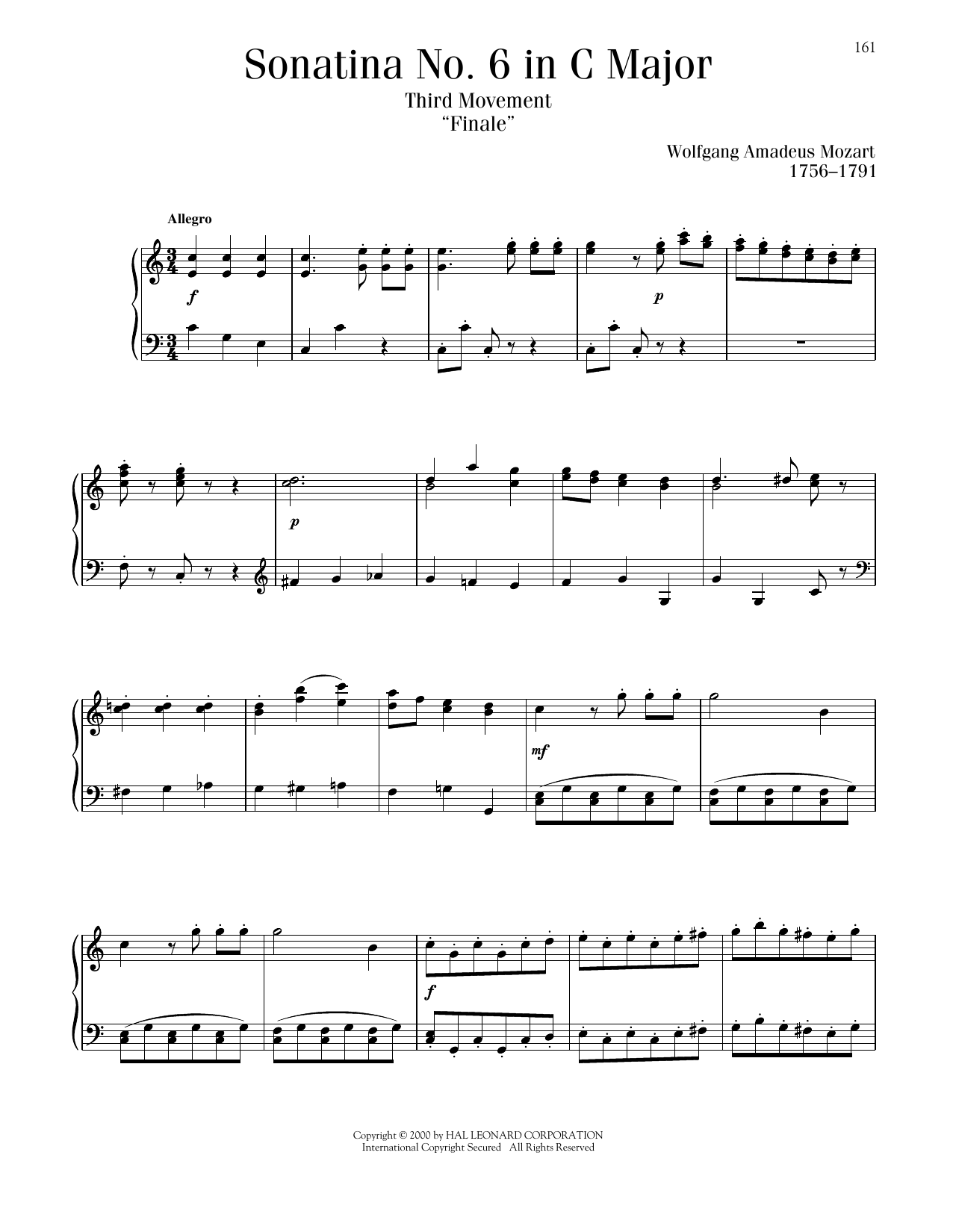 Download Wolfgang Amadeus Mozart Sonatina No. 6 In C Major, Third Movement (