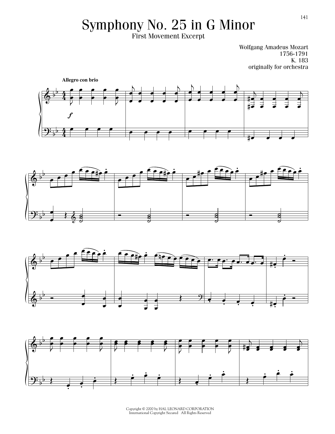 Download Wolfgang Amadeus Mozart Symphony No. 25, First Movement Excerpt Sheet Music and learn how to play Piano Solo PDF digital score in minutes