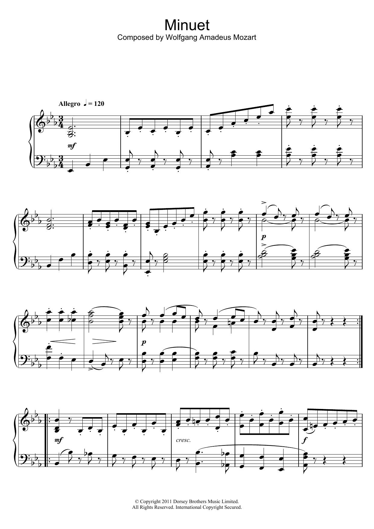 Download Wolfgang Amadeus Mozart Symphony No.39 (3rd Movement: Minuet) Sheet Music and learn how to play Piano PDF digital score in minutes