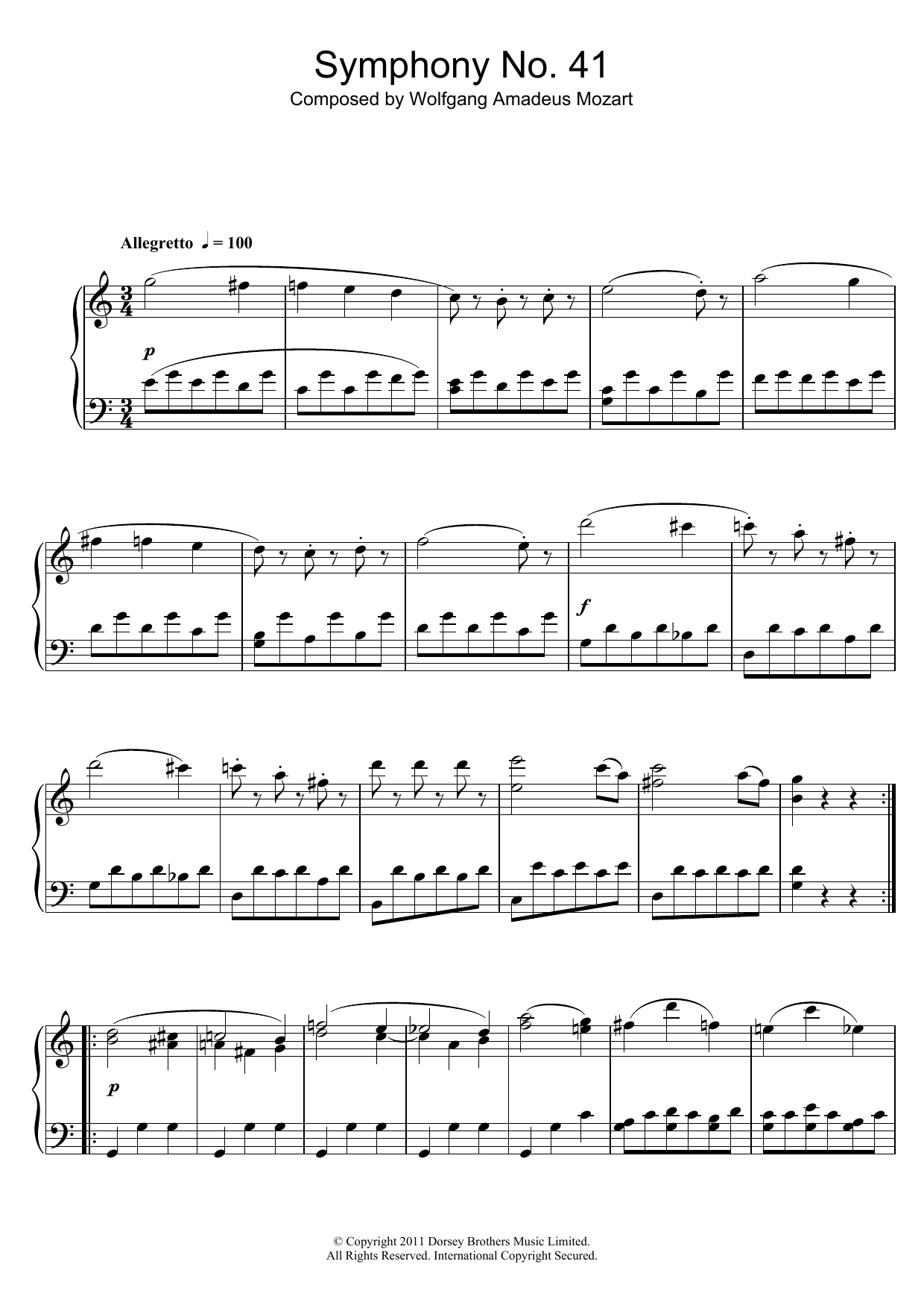 Download Wolfgang Amadeus Mozart Symphony No.41 ‘Jupiter' (3rd Movement: Minuet) Sheet Music and learn how to play Piano PDF digital score in minutes