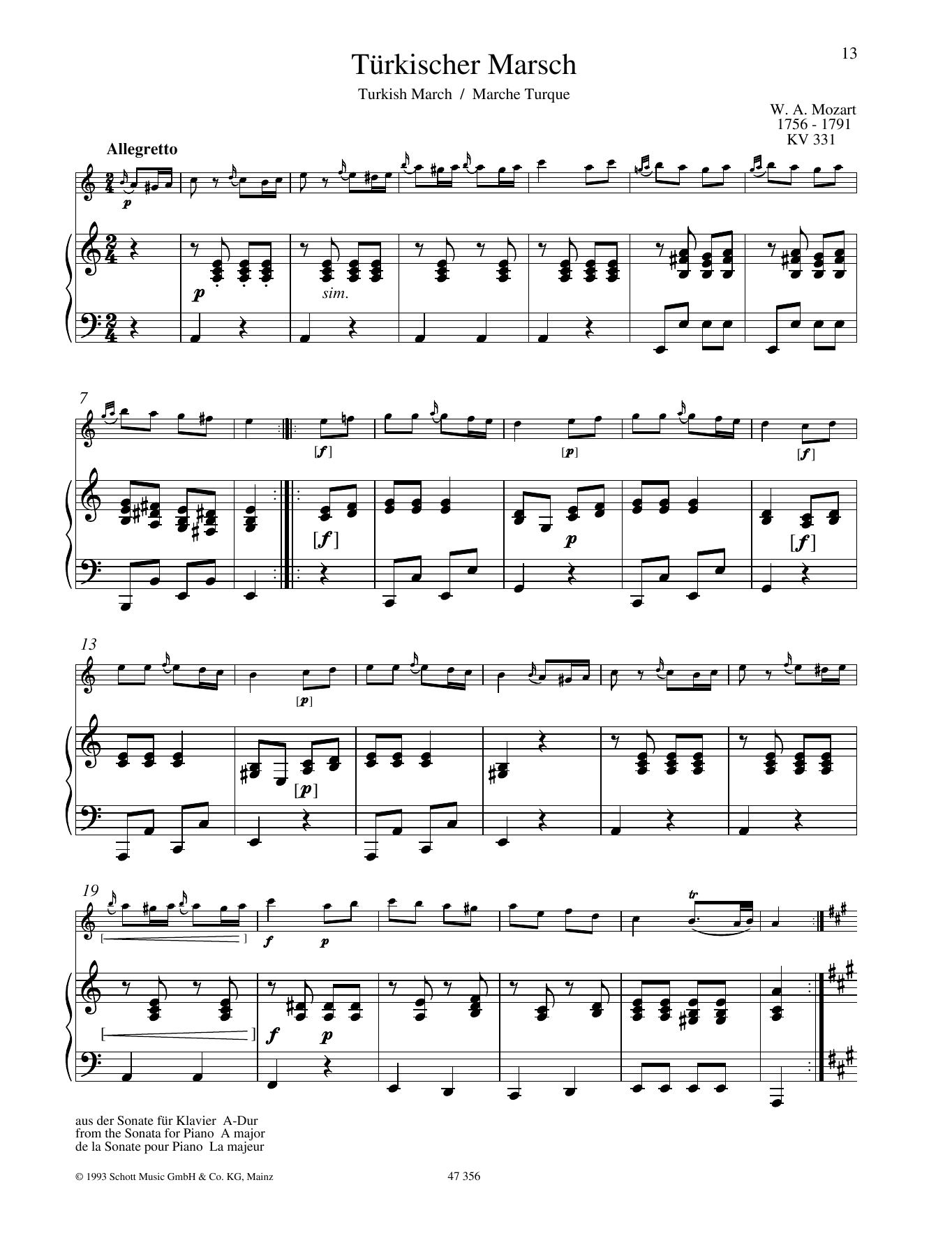 Download Wolfgang Amadeus Mozart Turkischer Marsch Sheet Music and learn how to play Woodwind Solo PDF digital score in minutes