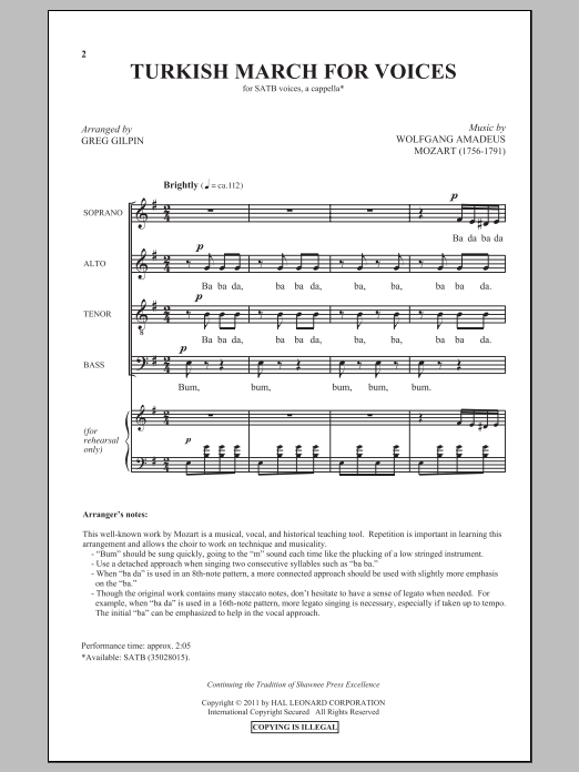 Download Greg Gilpin Turkish March Sheet Music and learn how to play SATB PDF digital score in minutes