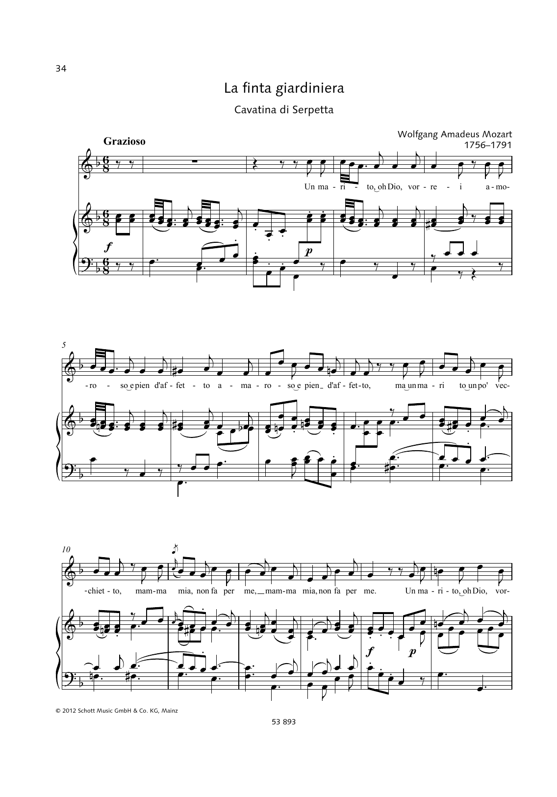 Download Wolfgang Amadeus Mozart Un marito, oh Dio, vorrei Sheet Music and learn how to play Piano & Vocal PDF digital score in minutes