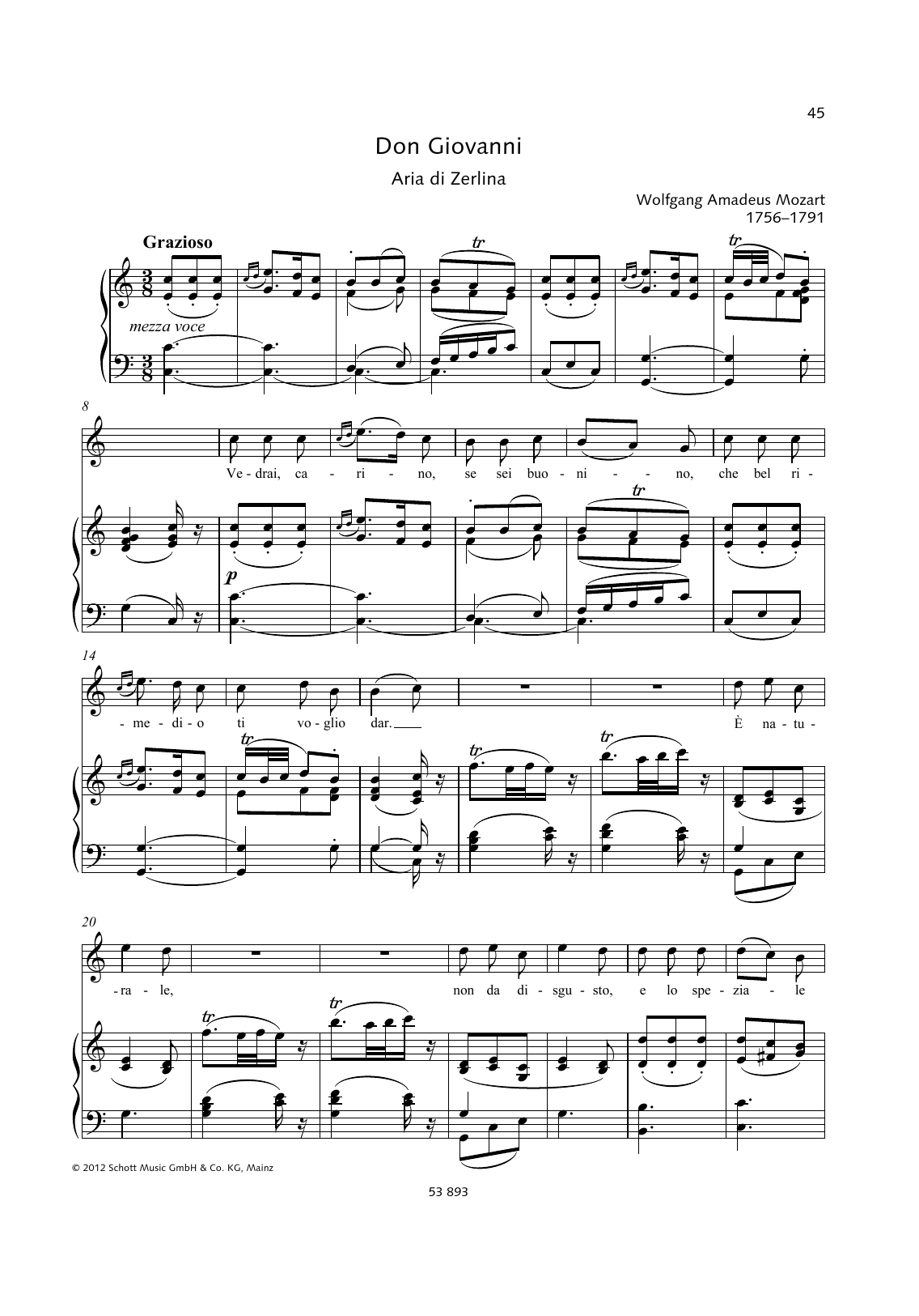 Download Wolfgang Amadeus Mozart Vedrai, carino, se sei buonino Sheet Music and learn how to play Piano & Vocal PDF digital score in minutes