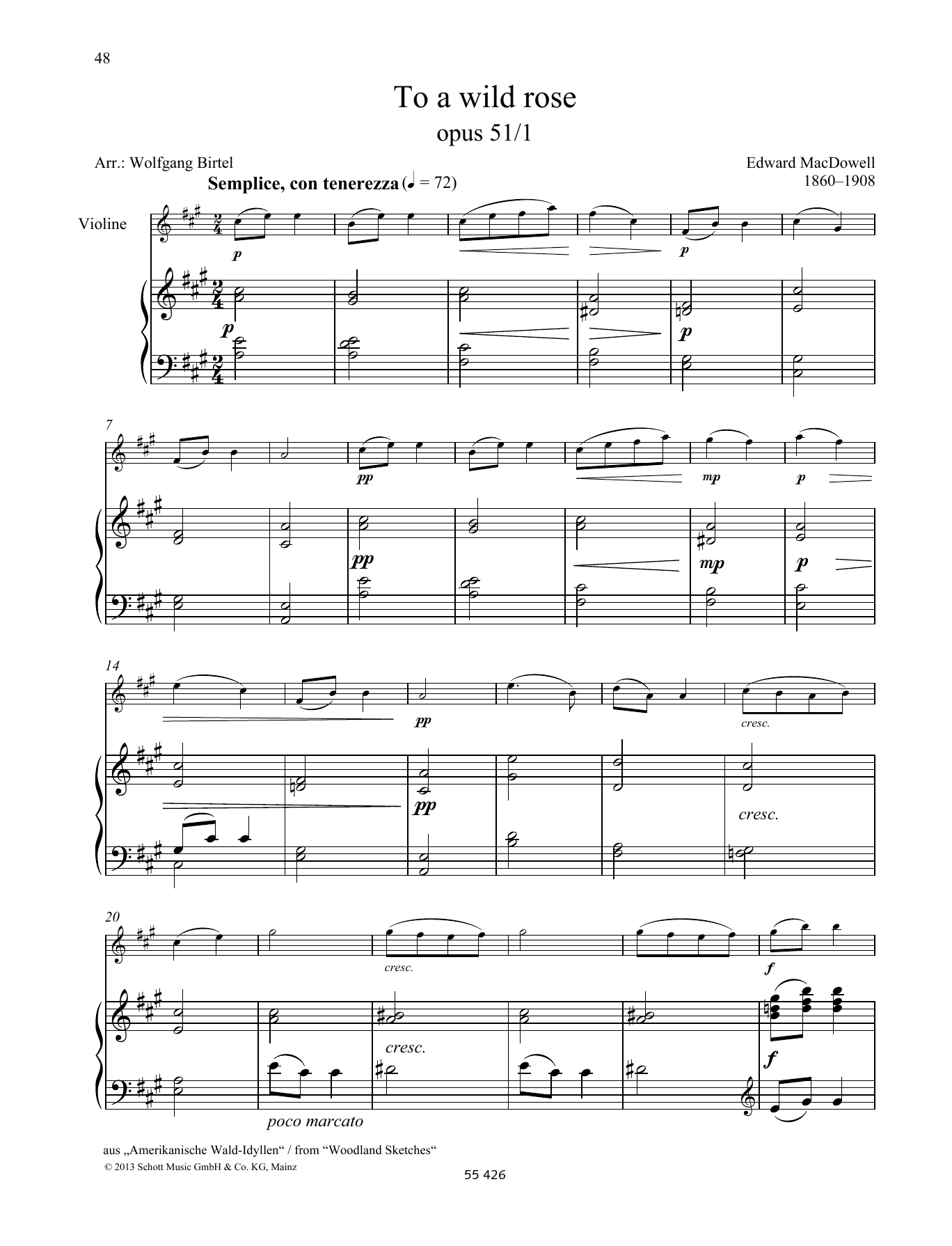 Download Wolfgang Birtel To a Wild Rose Sheet Music and learn how to play String Solo PDF digital score in minutes