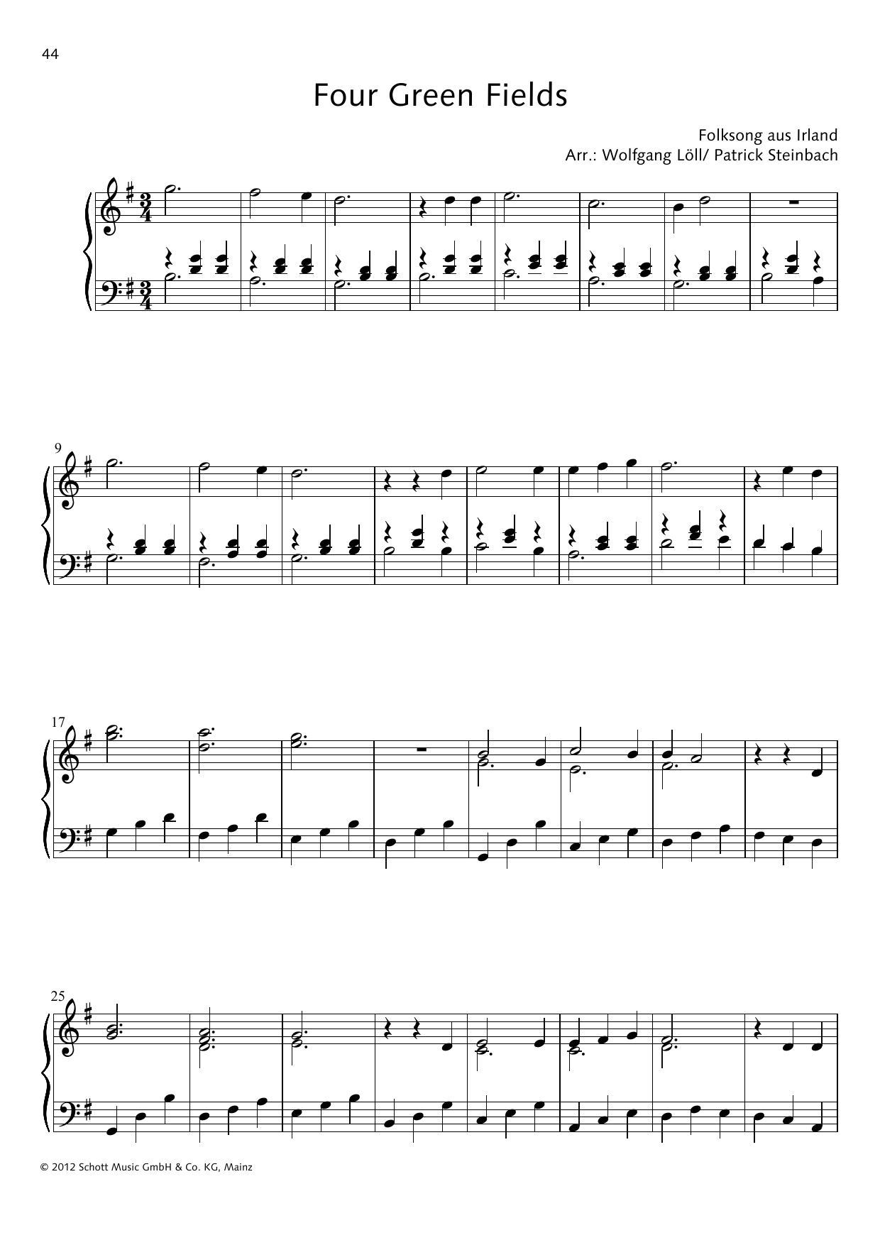 Download Wolfgang Löll Four Green Fields Sheet Music and learn how to play Piano Solo PDF digital score in minutes