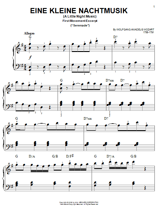 Wolfgang Amadeus Mozart Eine Kleine Nachtmusik Serenade First 