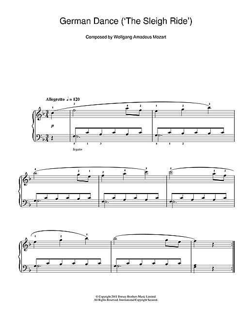 Download Wolfgang Amadeus Mozart German Dance (‘The Sleigh Ride') Sheet Music and learn how to play Beginner Piano PDF digital score in minutes