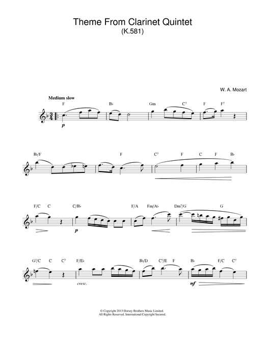 Download Wolfgang Amadeus Mozart Theme From Clarinet Quintet, K581 Sheet Music and learn how to play Beginner Piano PDF digital score in minutes