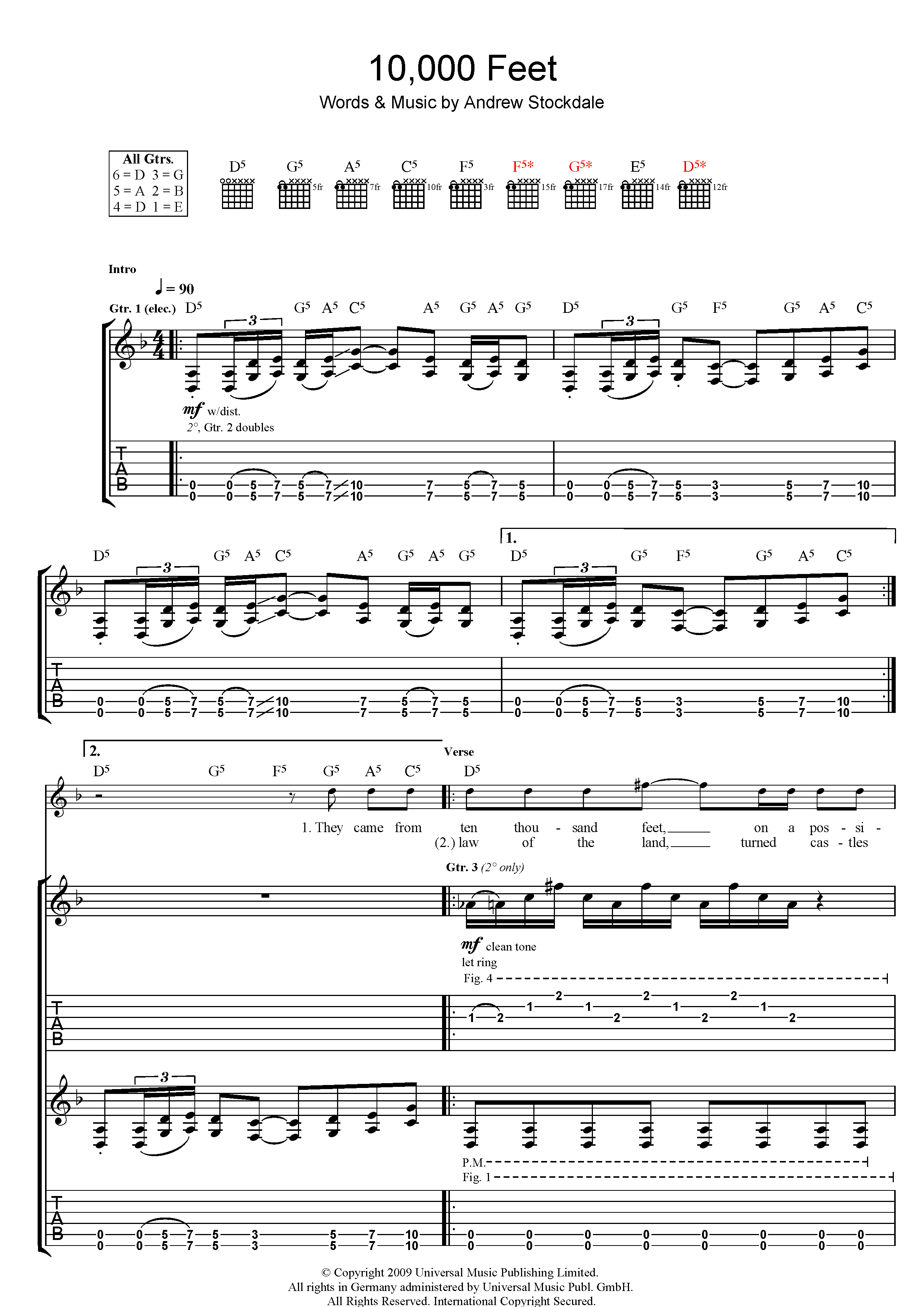 Download Wolfmother 10,000 Feet Sheet Music and learn how to play Guitar Tab PDF digital score in minutes