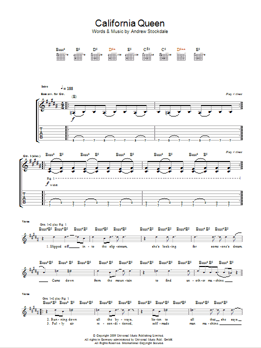 Download Wolfmother California Queen Sheet Music and learn how to play Guitar Tab PDF digital score in minutes