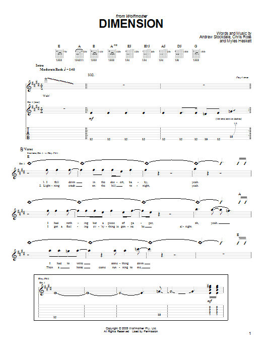 Download Wolfmother Dimension Sheet Music and learn how to play Guitar Tab PDF digital score in minutes